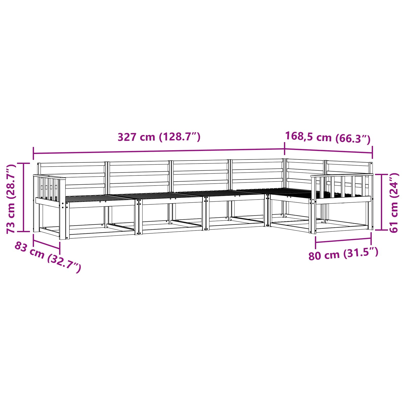 Set vanjskih sofa 5 pcs Bijela 327 x 168,5 x 73 cm