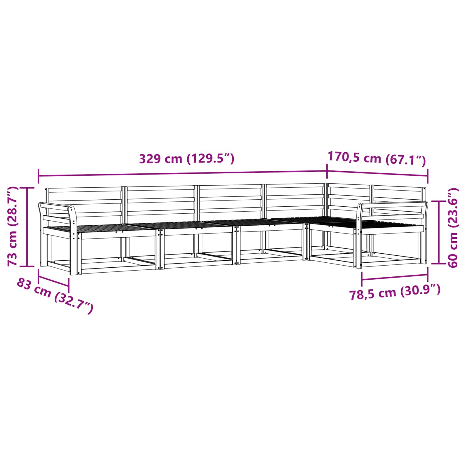 Set vanjskih sofa 5 pcs Bijela 329 x 170,5 x 73 cm