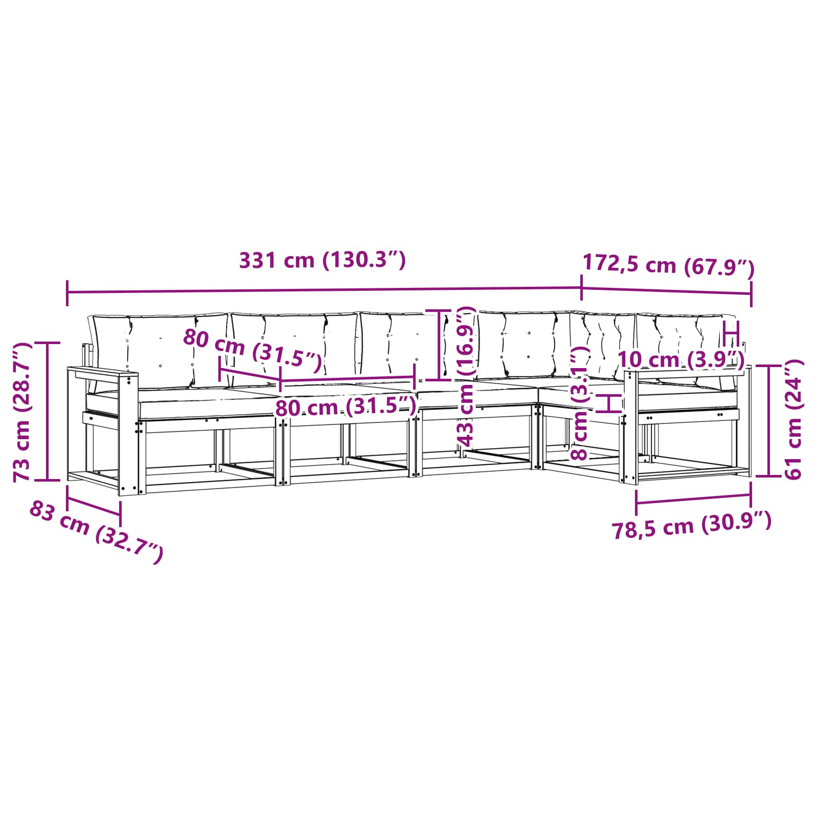 Set vanjskih sofa s jastukom 4 pcs Bijela i bež Poliester