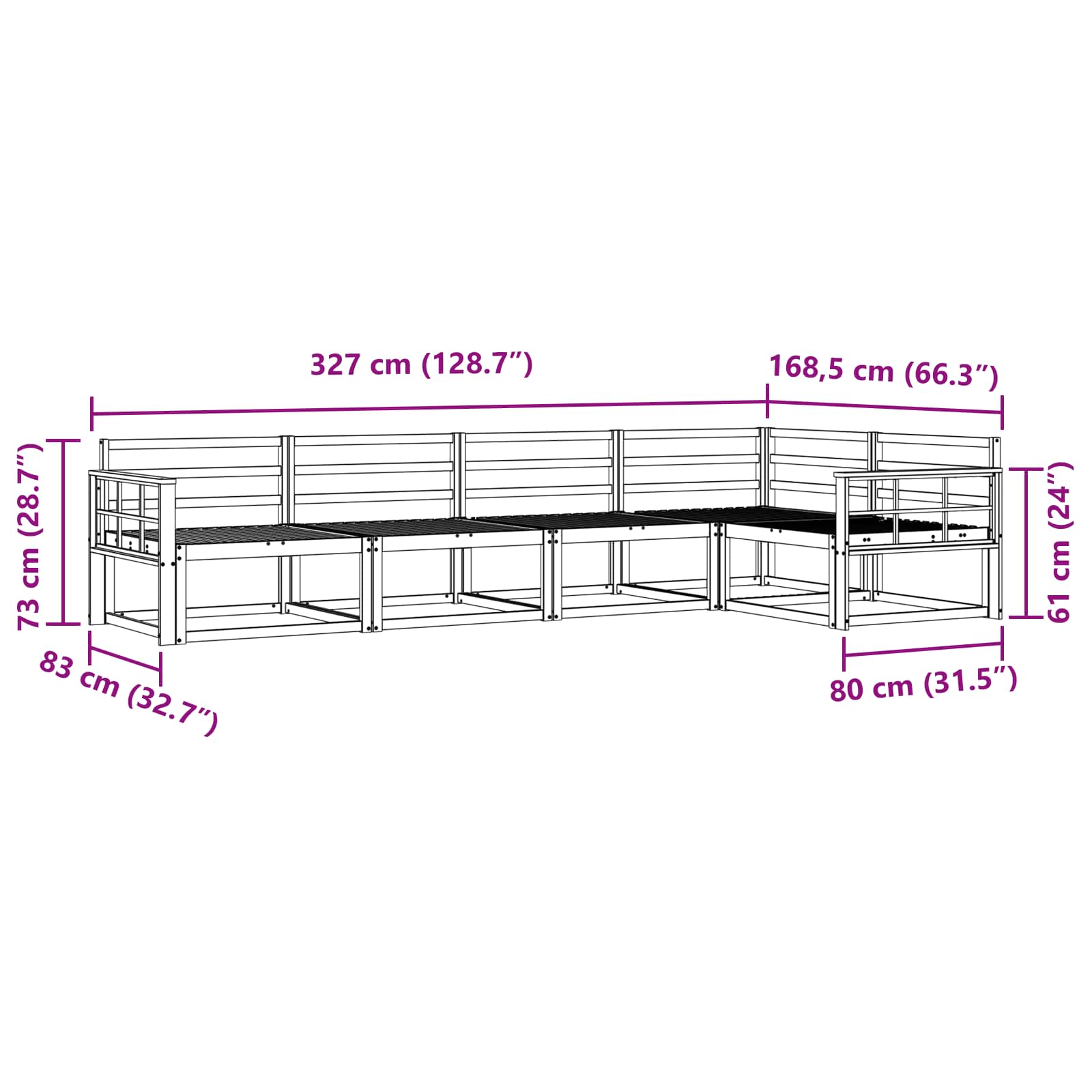 Set vanjskih sofa 5 pcs Bijela 327 x 168,5 x 73 cm
