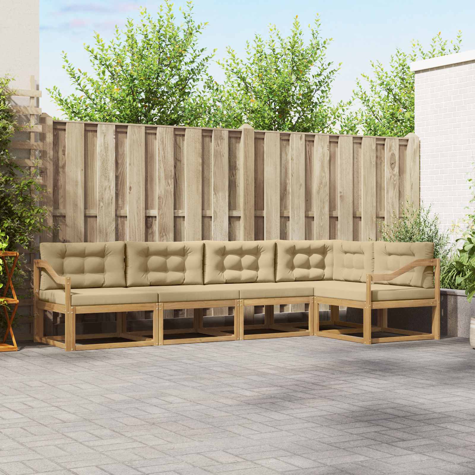 Set vanjskih sofa s jastukom 4 pcs Bijela i bež Poliester