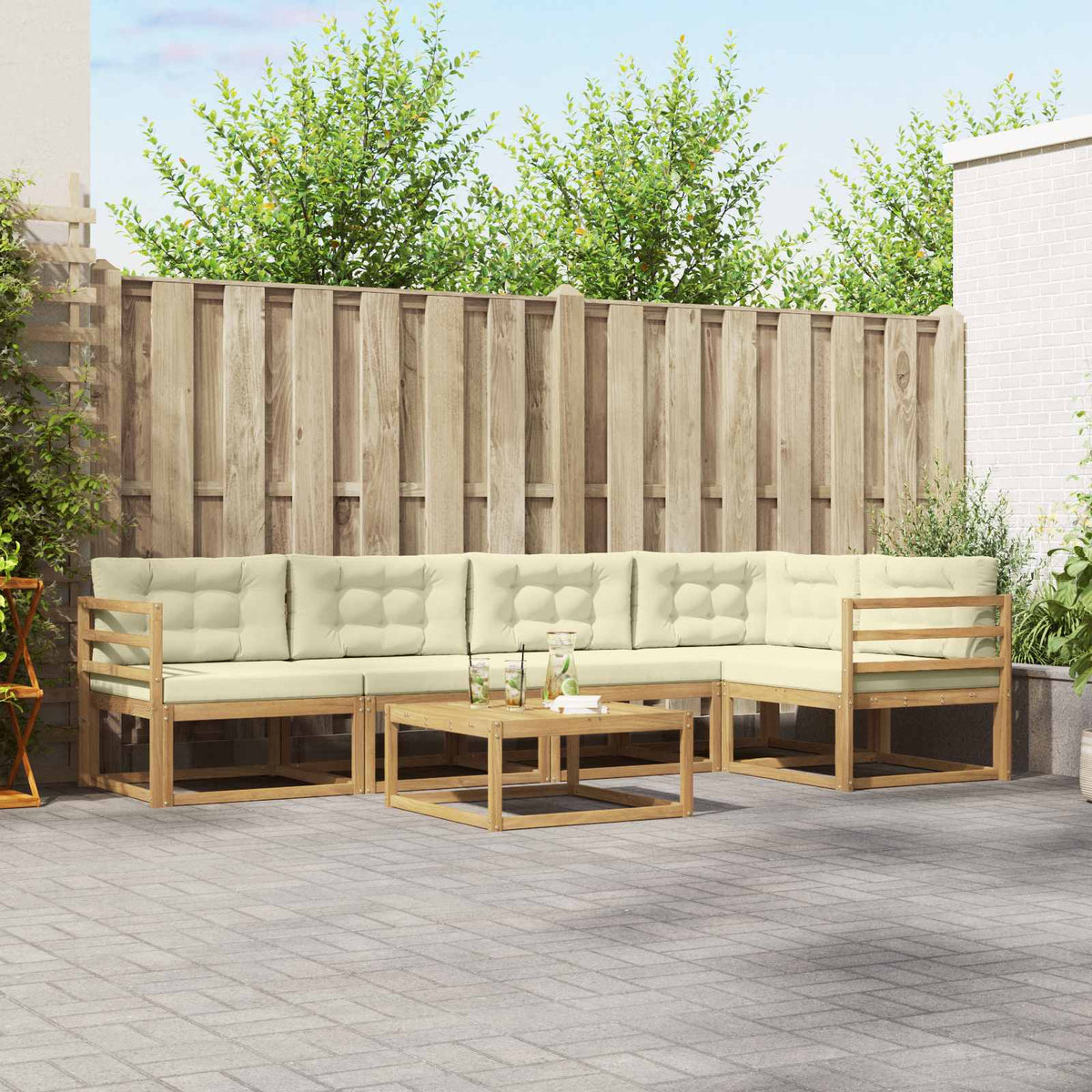 Set vanjskih sofa 6 kom. Bijela i krem Poliester