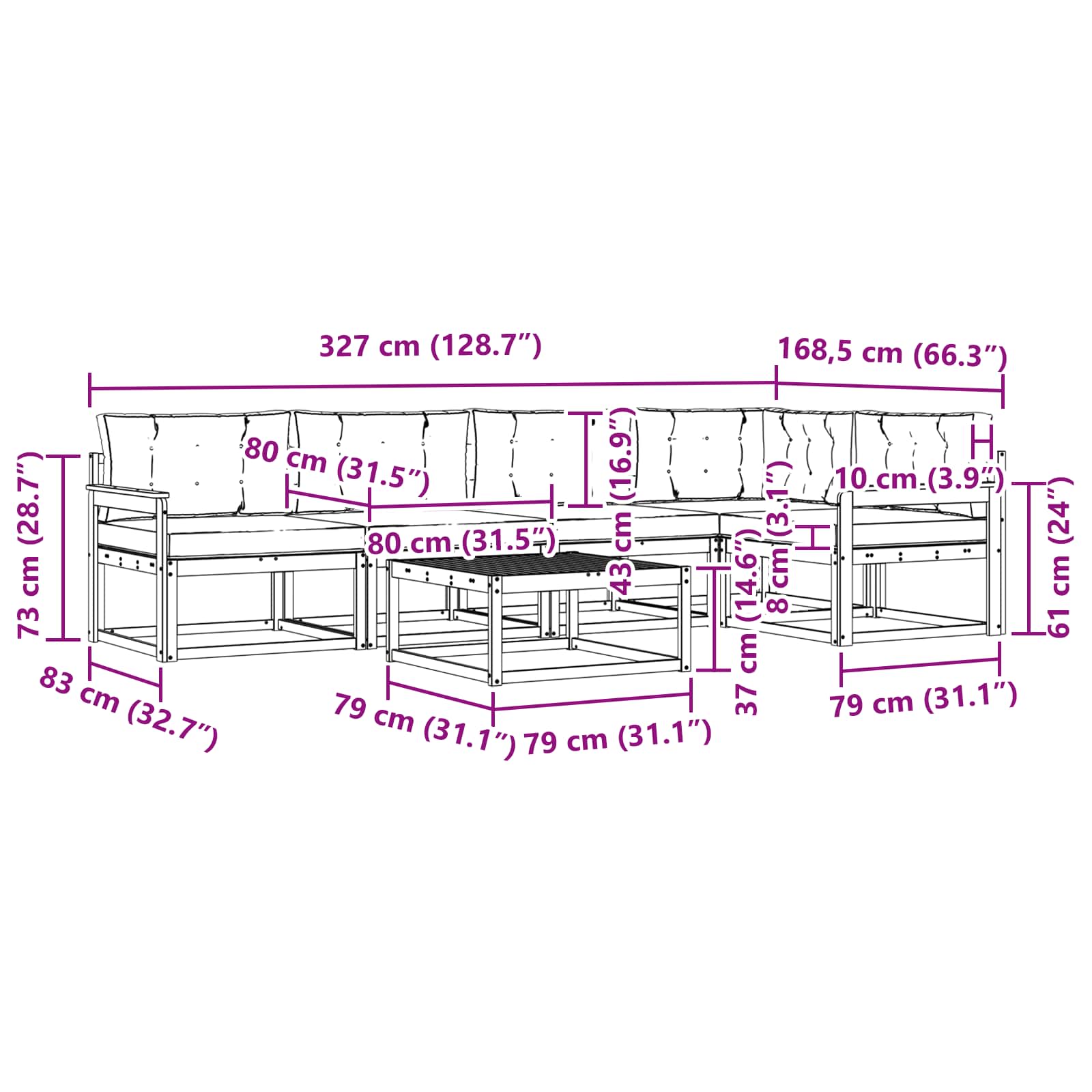 Set vanjskih sofa 6 pcs Bijela i antracit 79 x 79 x 37 cm