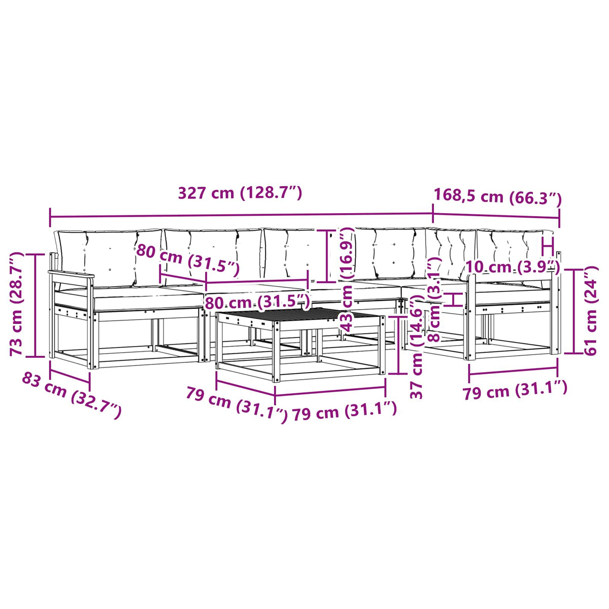 Set vanjskih sofa 6 kom. Bijela i bež Poliester