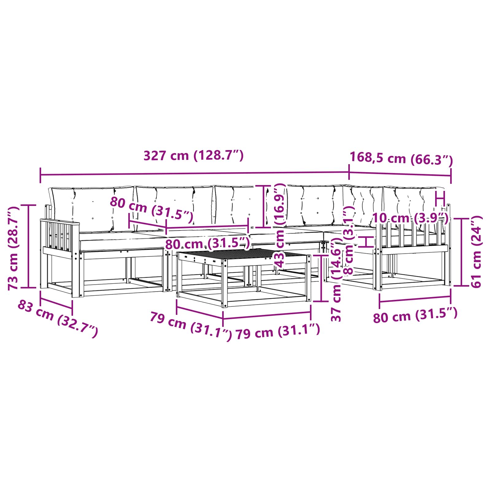 Set vanjskih sofa 6 pcs Bijela i antracit 79 x 79 x 37 cm