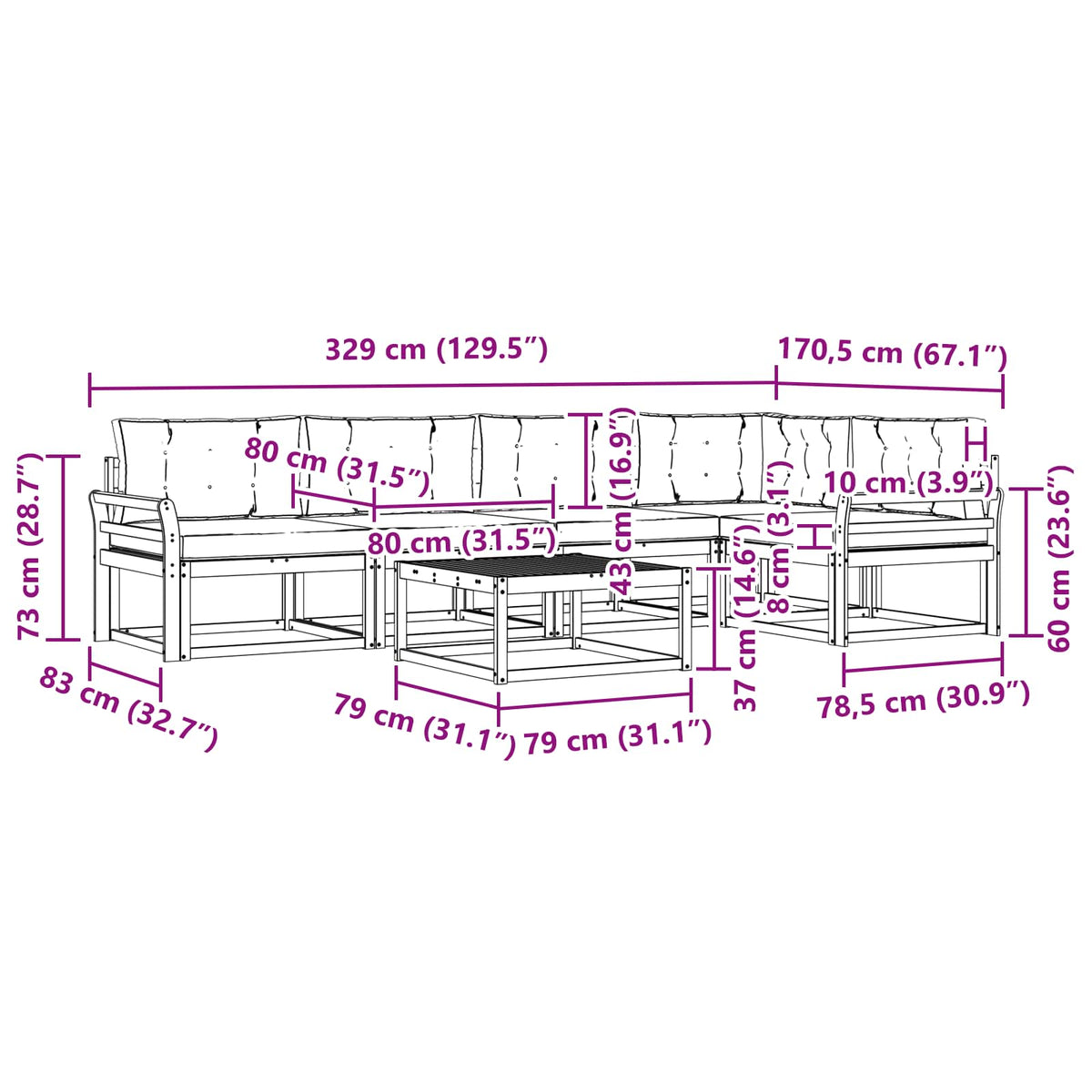 Set vanjskih sofa 6 kom. Bijela i krem Poliester