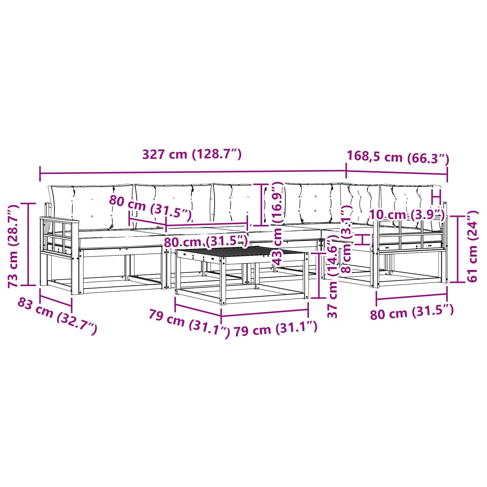 Set vanjskih sofa 6 pcs Bijela i antracit 79 x 79 x 37 cm
