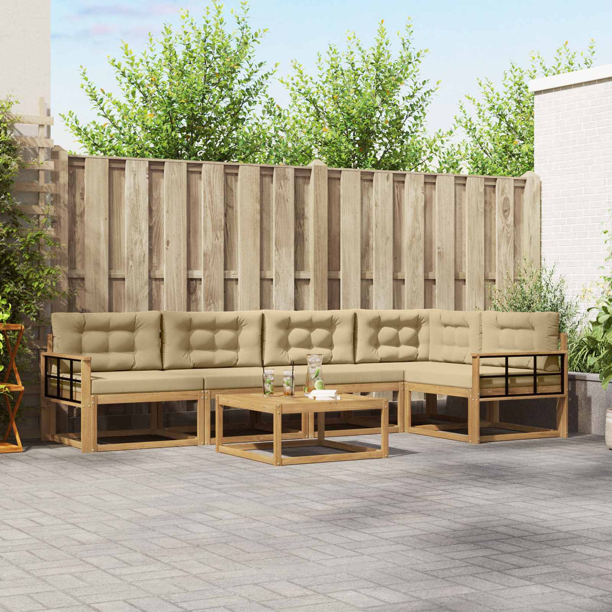 Set vanjskih sofa 6 kom. Bijela i bež Poliester