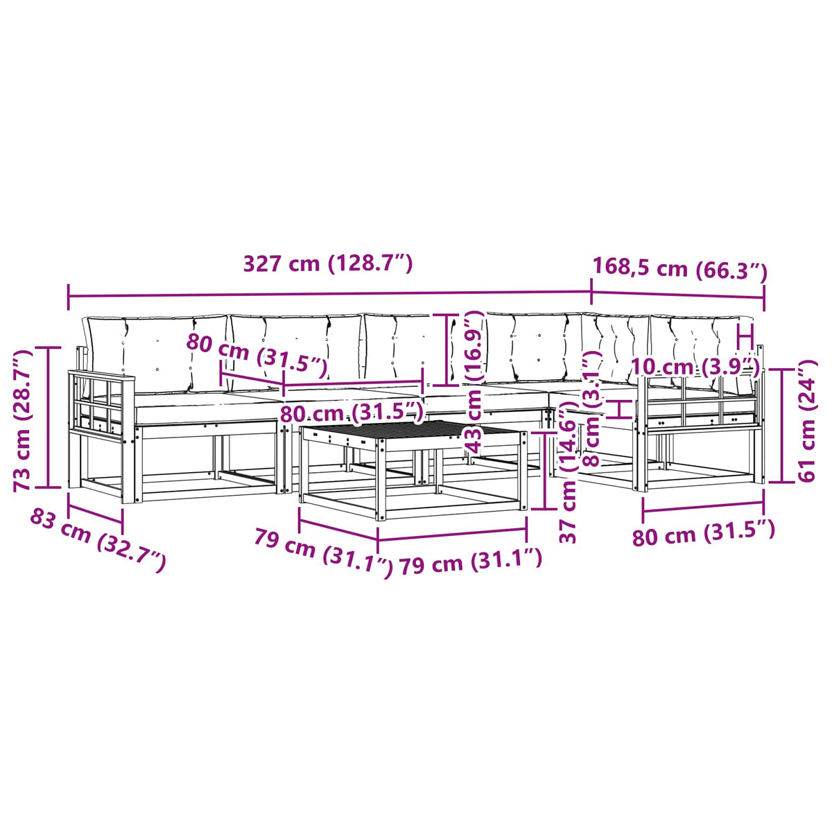 Set vanjskih sofa 6 kom. Bijela i bež Poliester