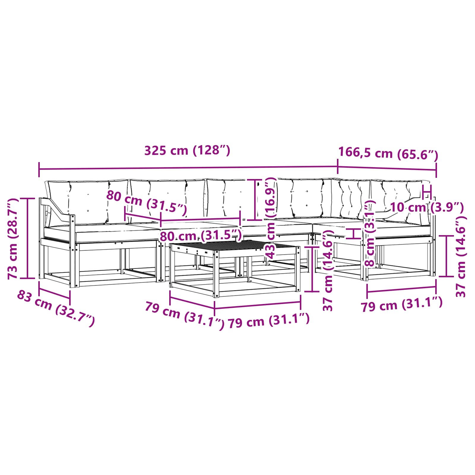Set vanjskih sofa 6 pcs Bijela i antracit 79 x 79 x 37 cm