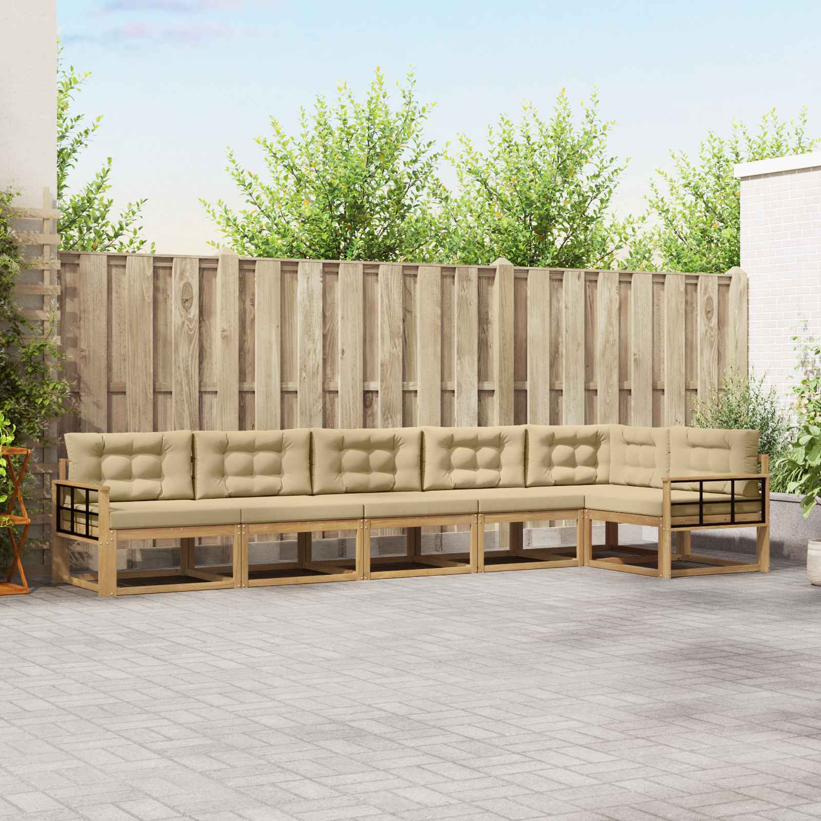 Set vanjskih sofa s jastukom 4 pcs Bijela i bež Poliester