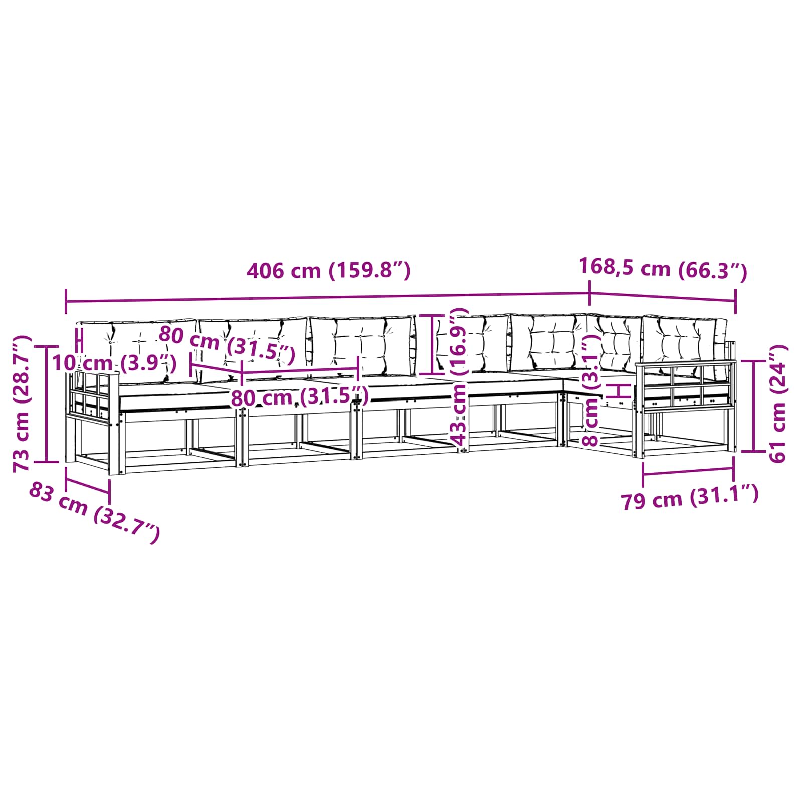 Set vanjskih sofa s jastukom 4 pcs Bijela i bež Poliester