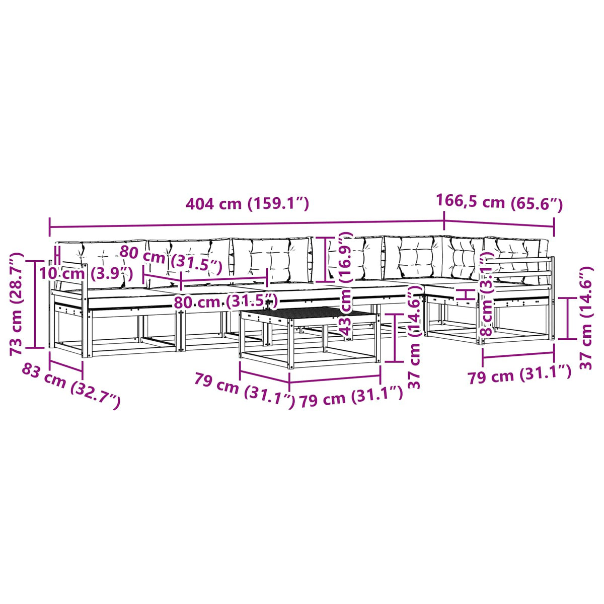 Set vanjskih sofa 7 pcs Bijela i antracit 79 x 79 x 37 cm