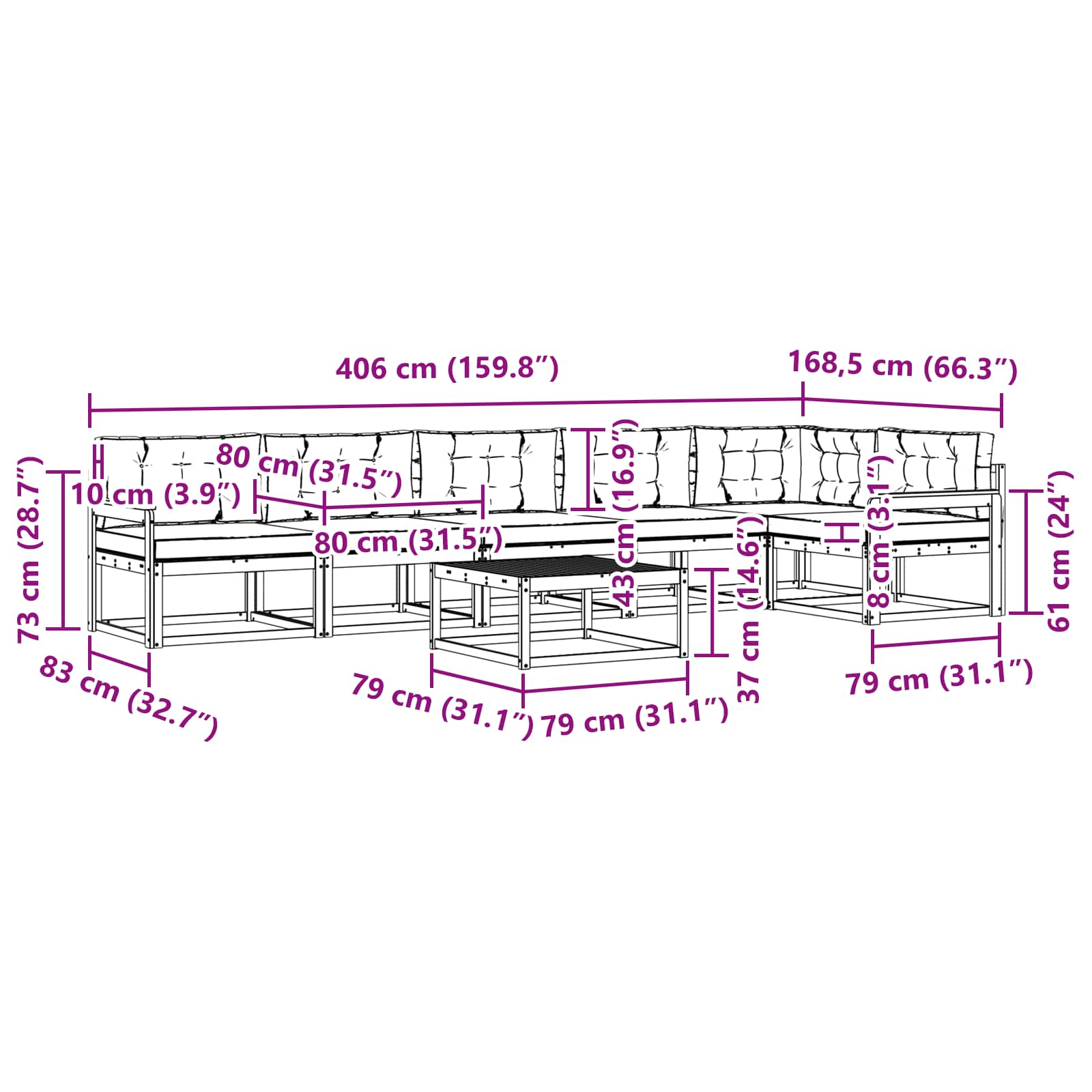 Set vanjskih sofa 7 pcs Bijela i svjetlosiva 79 x 79 x 37 cm