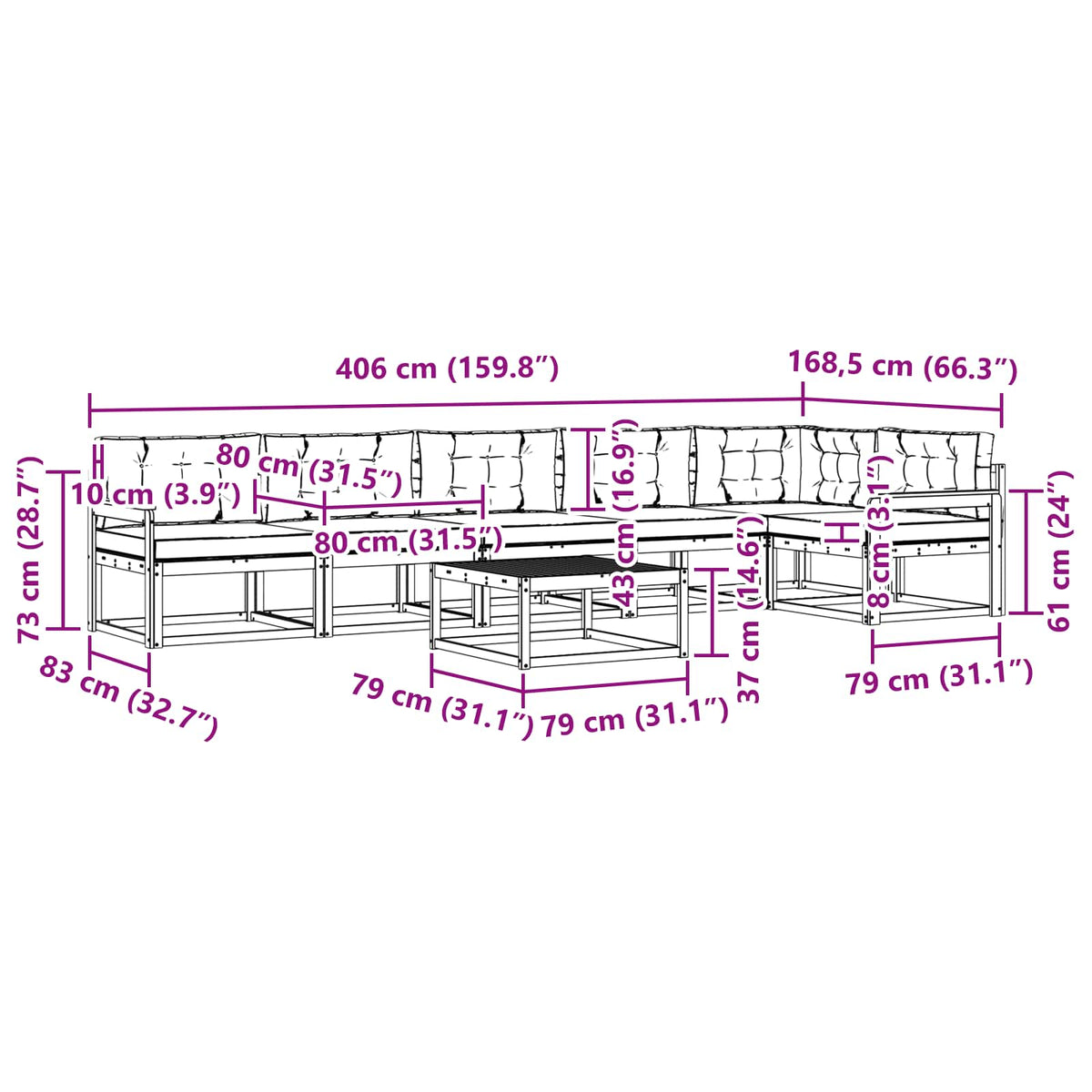 Set vanjskih sofa 7 pcs Bijela i antracit 79 x 79 x 37 cm