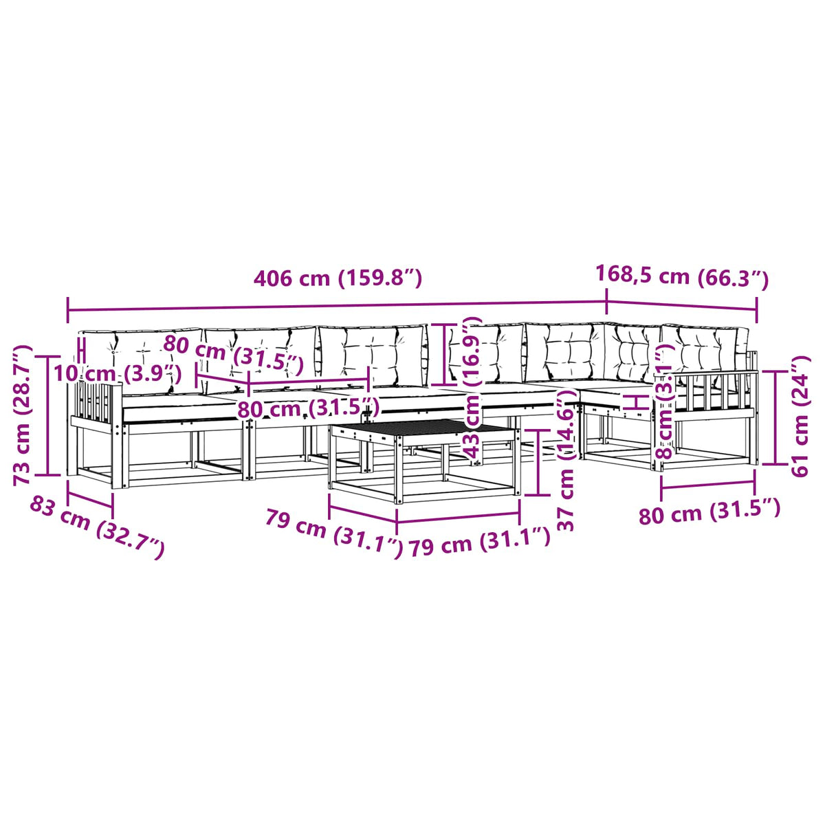Set vanjskih sofa 7 pcs Bijela i krem 79 x 79 x 37 cm Poliester