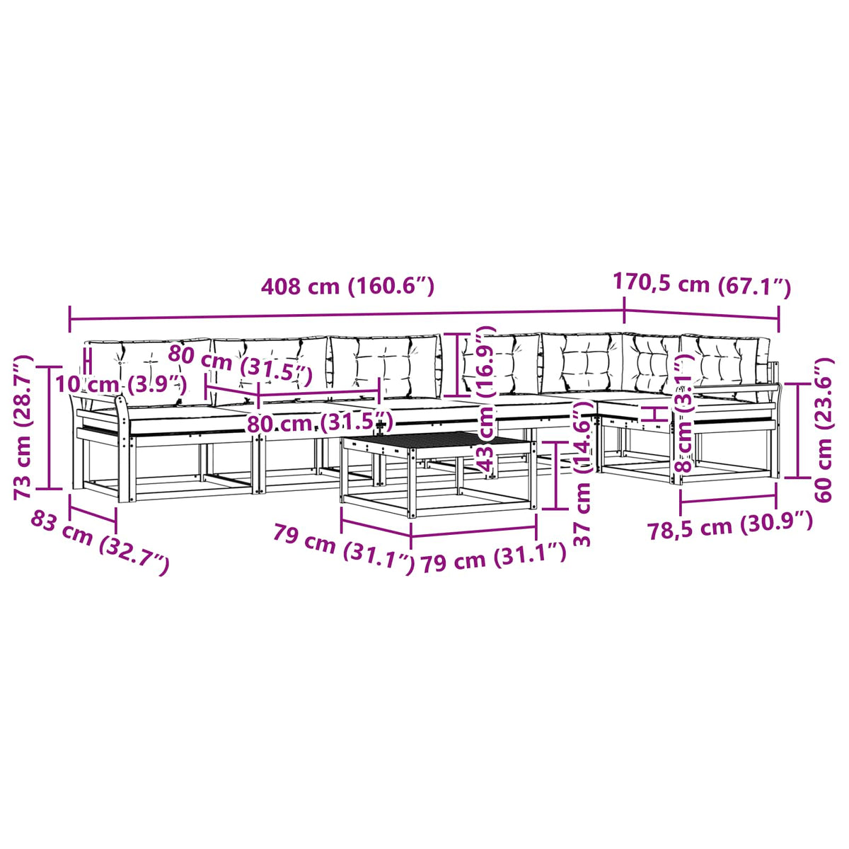 Set vanjskih sofa 7 pcs Bijela i antracit 79 x 79 x 37 cm