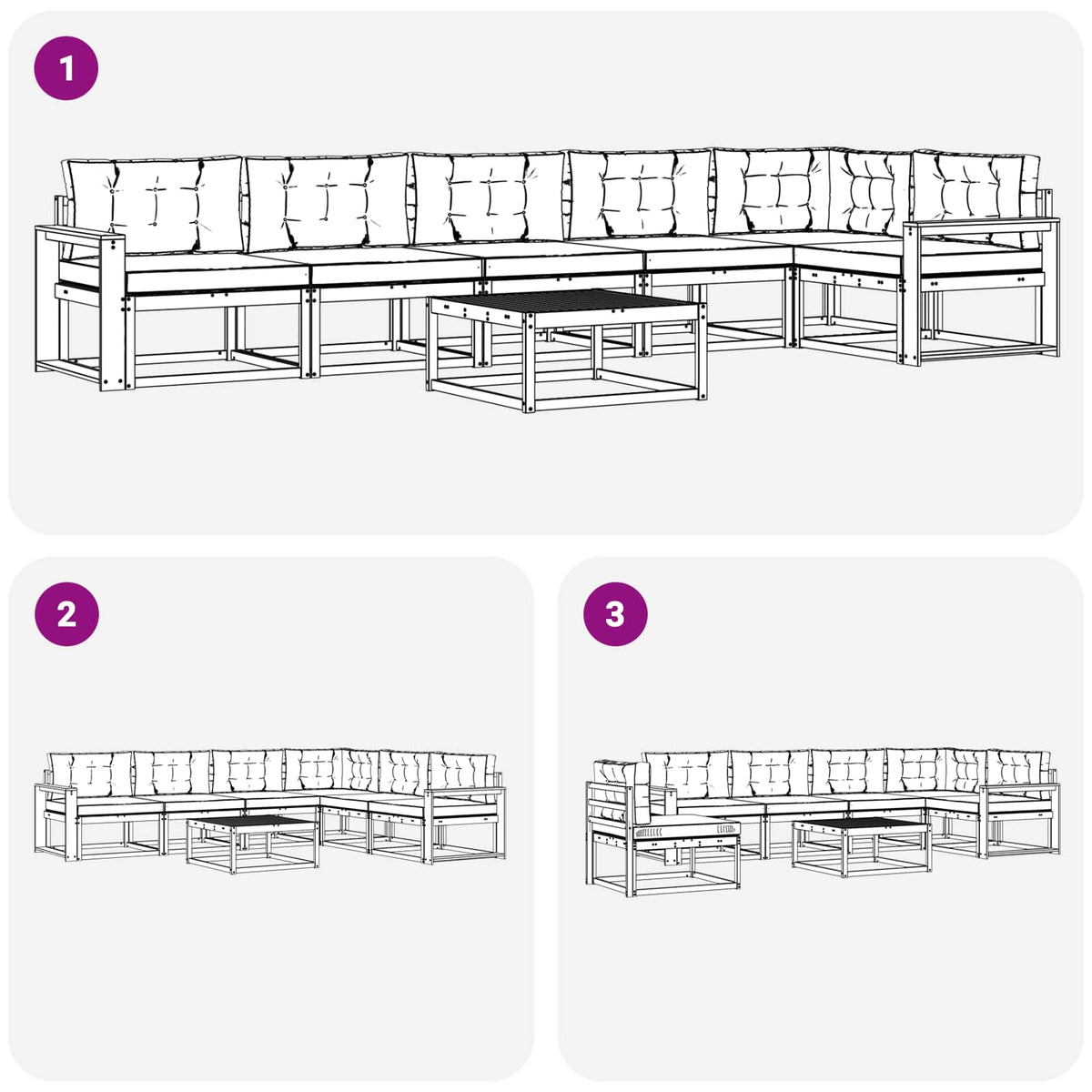 Set vanjskih sofa 7 kom. Bijela i svjetlosiva Poliester