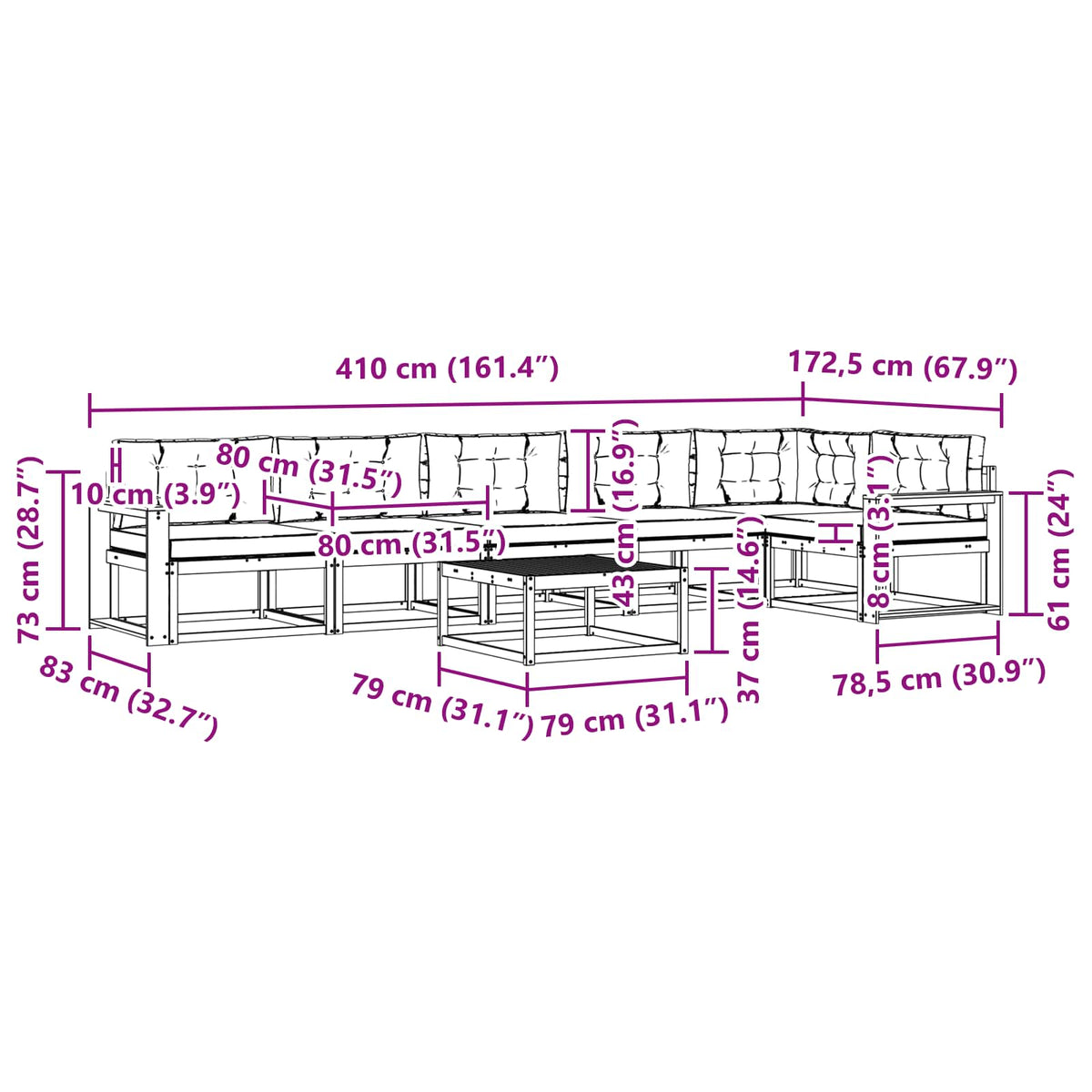 Set vanjskih sofa 7 pcs Bijela i antracit 79 x 79 x 37 cm
