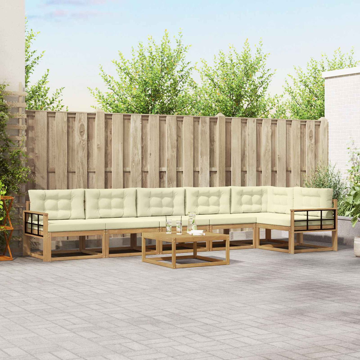 Set vanjskih sofa 7 kom. Bijela i krem Poliester