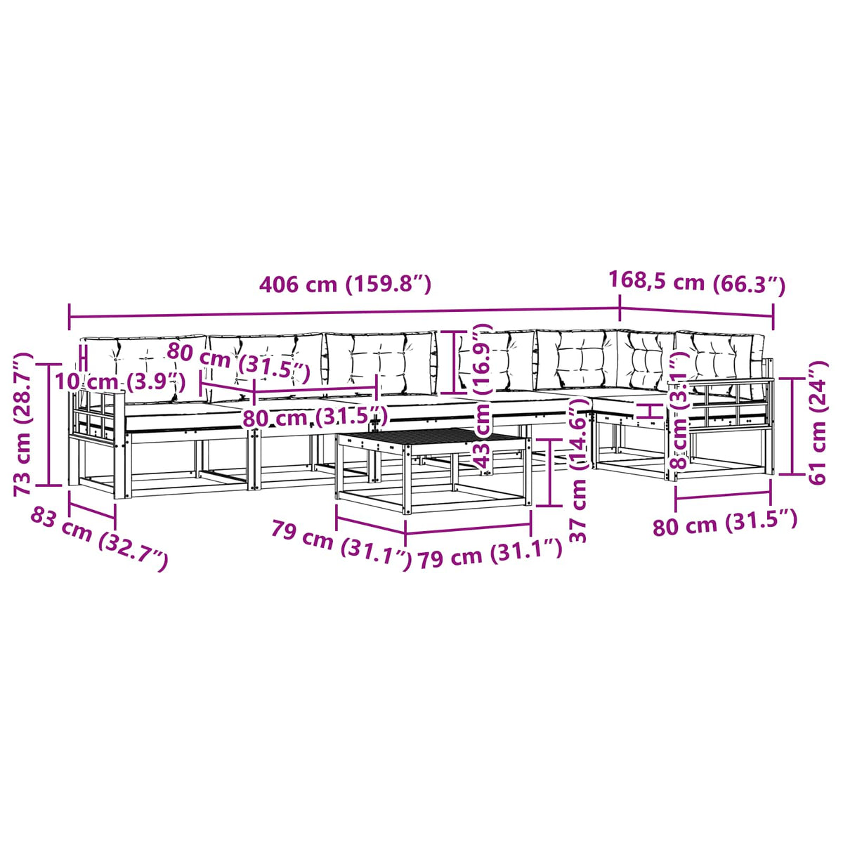 Set vanjskih sofa 7 pcs Bijela i antracit 79 x 79 x 37 cm