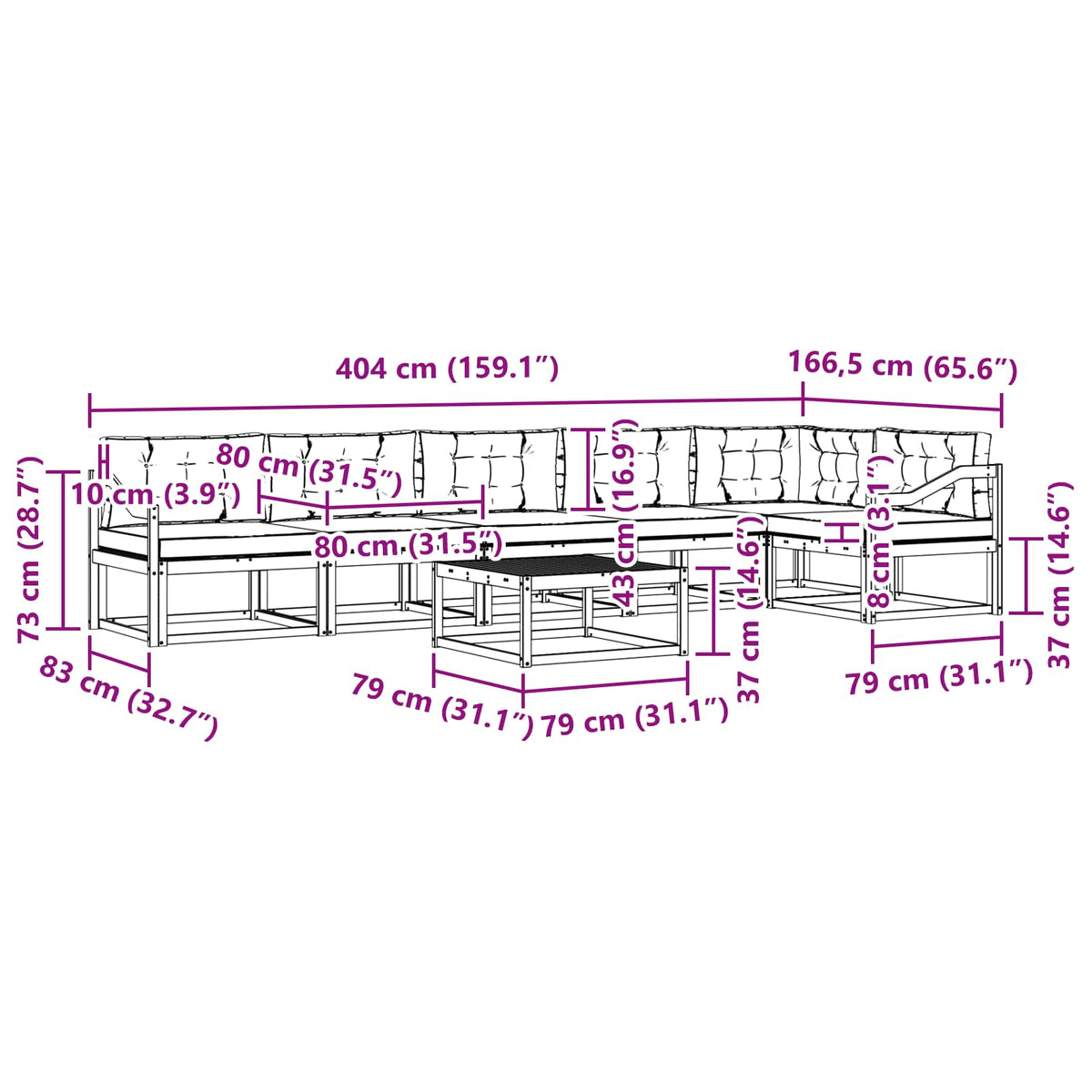 Set vanjskih sofa 7 pcs Bijela i antracit 79 x 79 x 37 cm