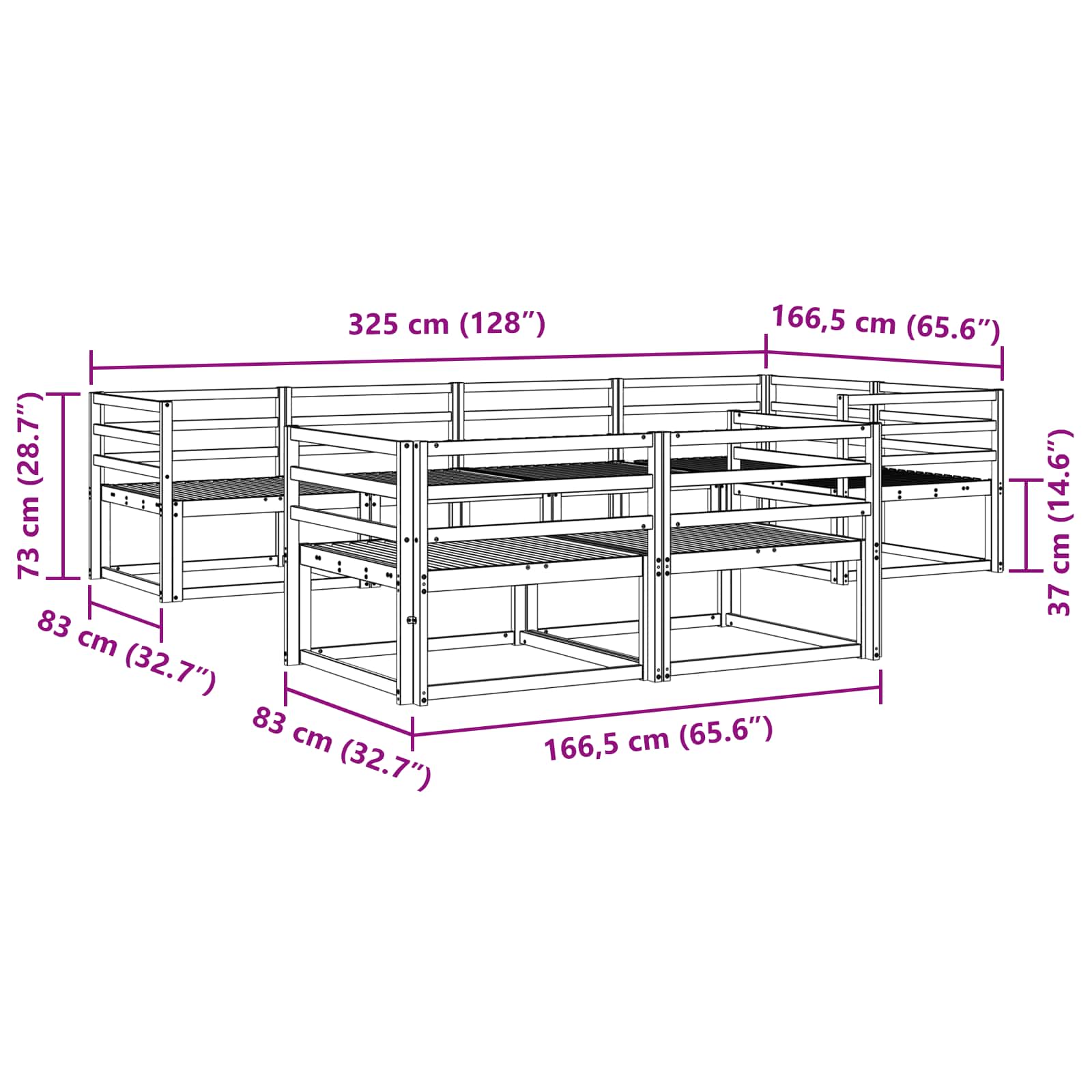 Set vanjskih sofa 8 pcs Bijela 325 x 166,5 x 73 cm