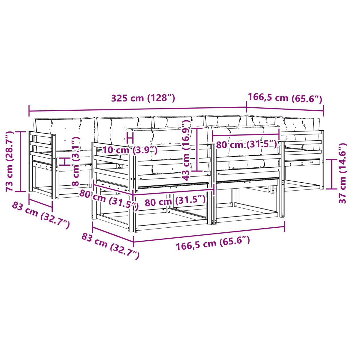 Set vanjskih sofa s jastukom 6 pcs Bijela i krem Poliester