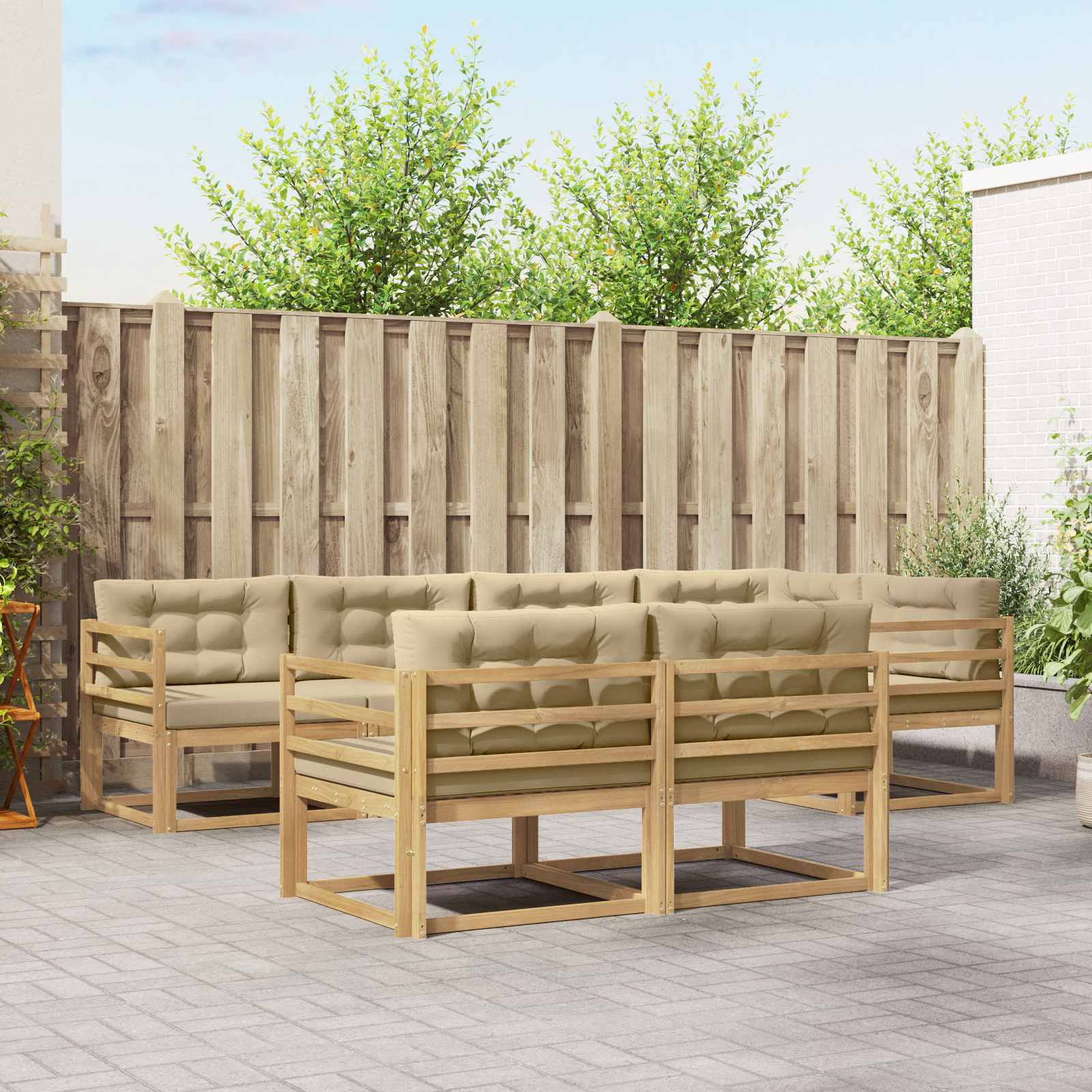 Set vanjskih sofa s jastukom 6 pcs Bijela i bež Poliester