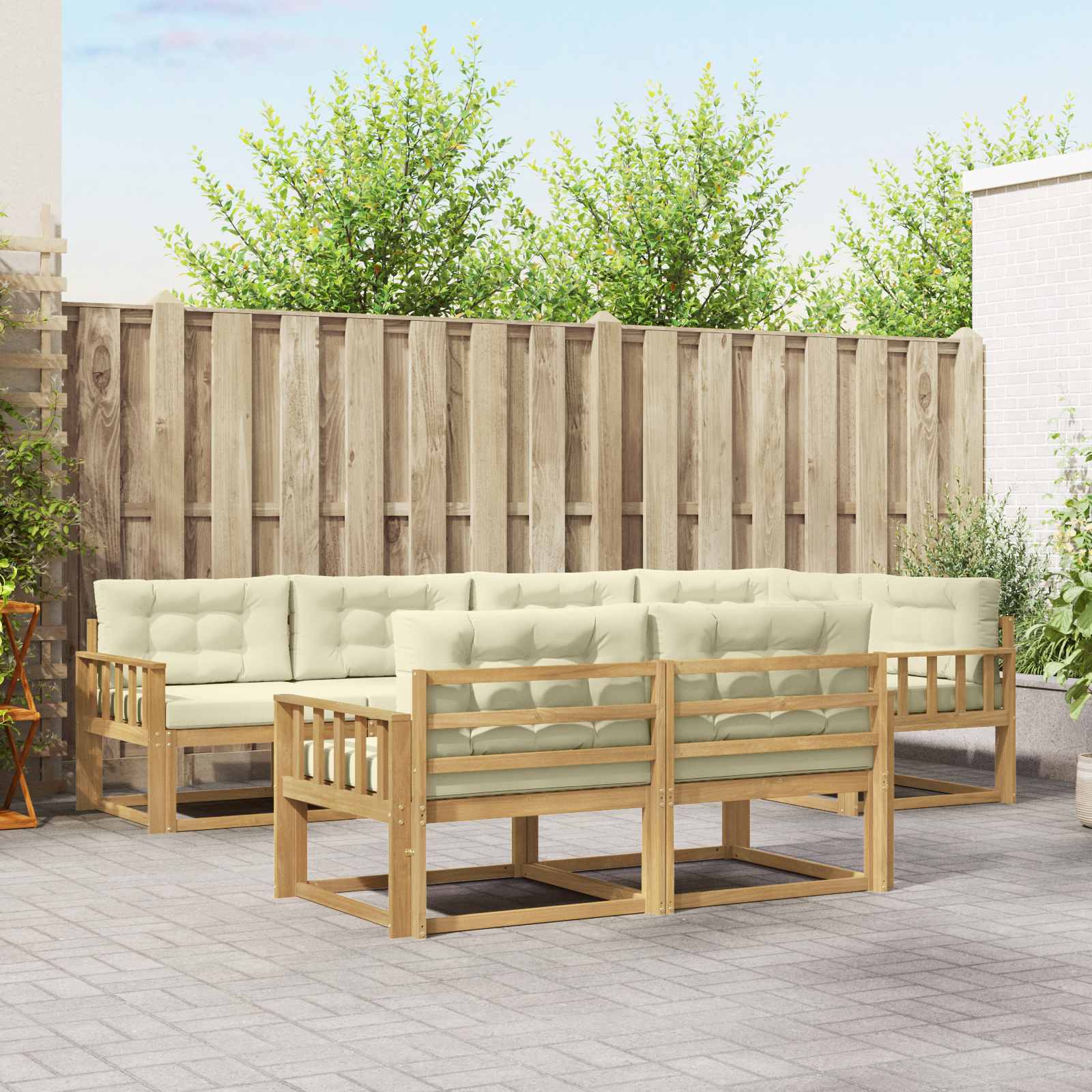 Set vanjskih sofa s jastukom 6 pcs Bijela i krem Poliester