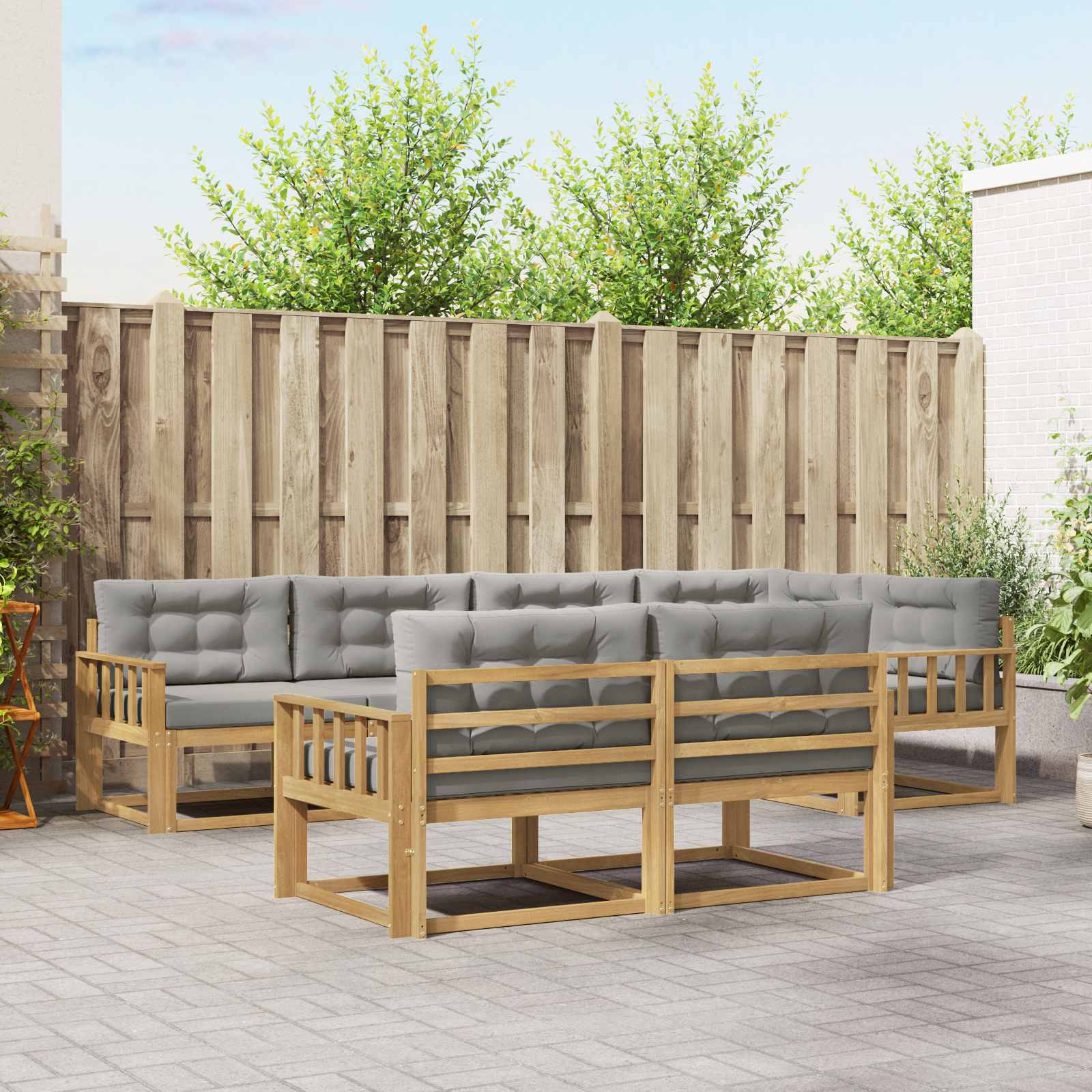 Set vanjskih sofa 6 pcs Bijela i svjetlosiva Poliester