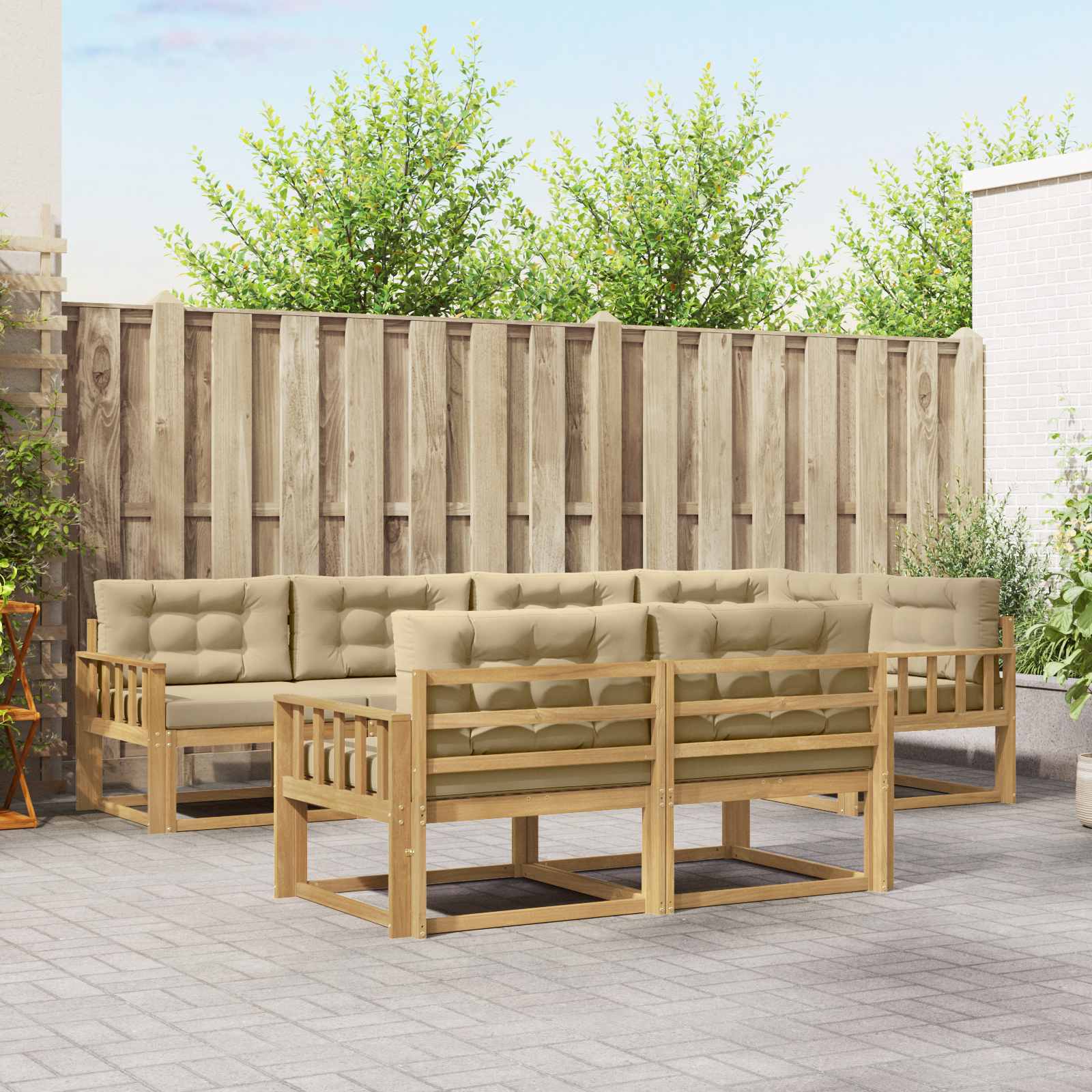 Set vanjskih sofa s jastukom 6 pcs Bijela i bež Poliester