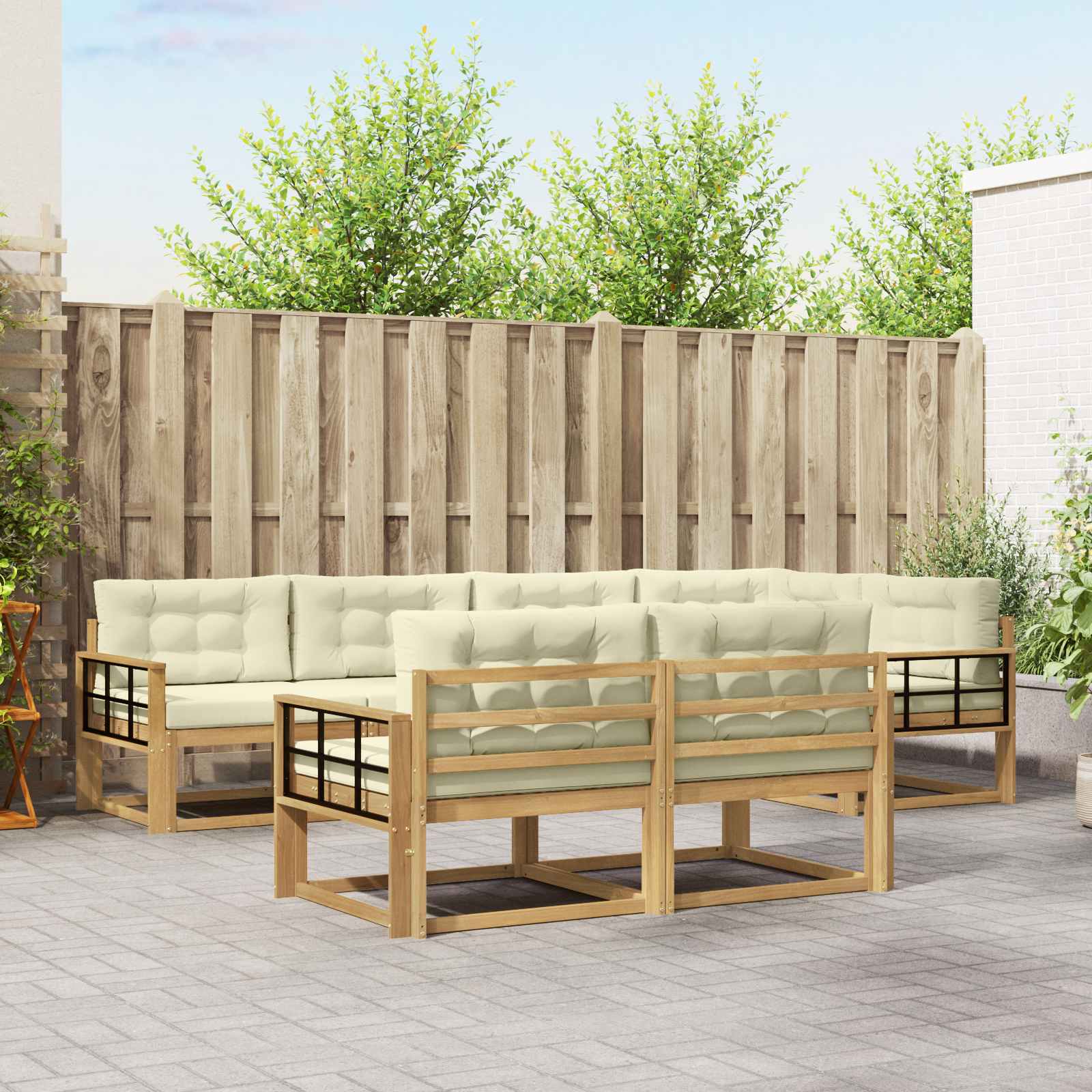 Set vanjskih sofa s jastukom 6 pcs Bijela i krem Poliester