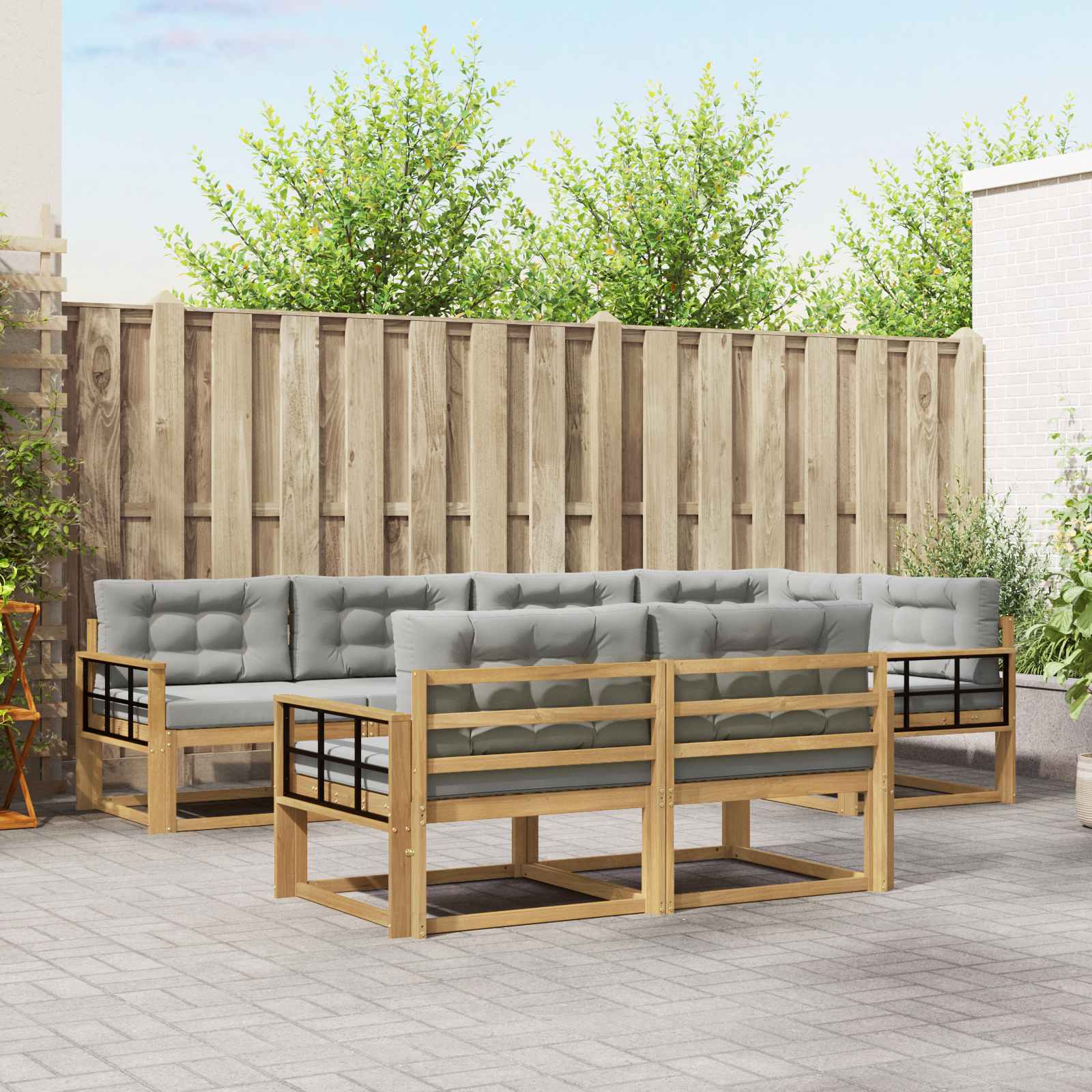 Set vanjskih sofa 6 pcs Bijela i svjetlosiva Poliester
