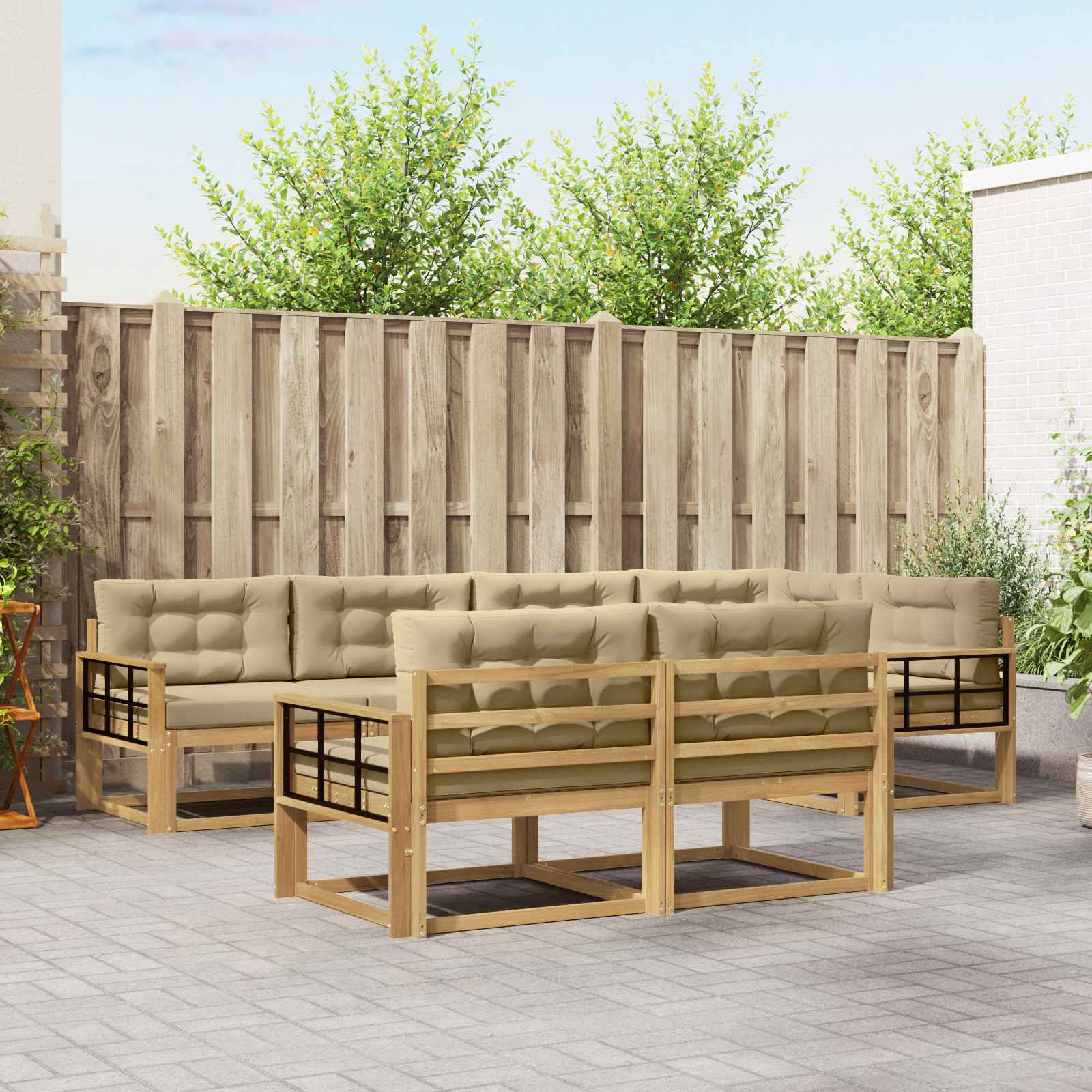 Set vanjskih sofa s jastukom 6 pcs Bijela i bež Poliester