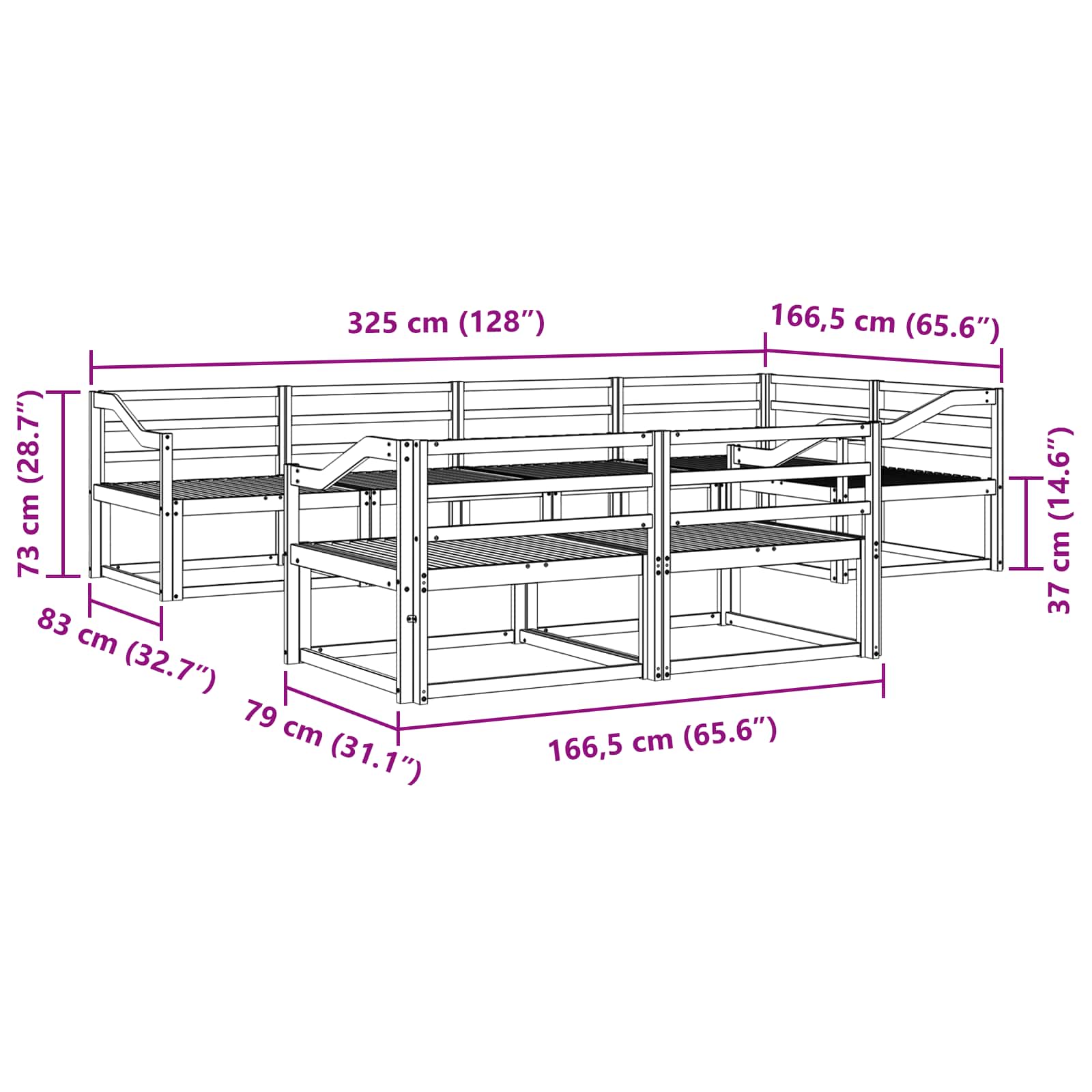 Set vanjskih sofa 8 pcs Bijela 325 x 166,5 x 73 cm