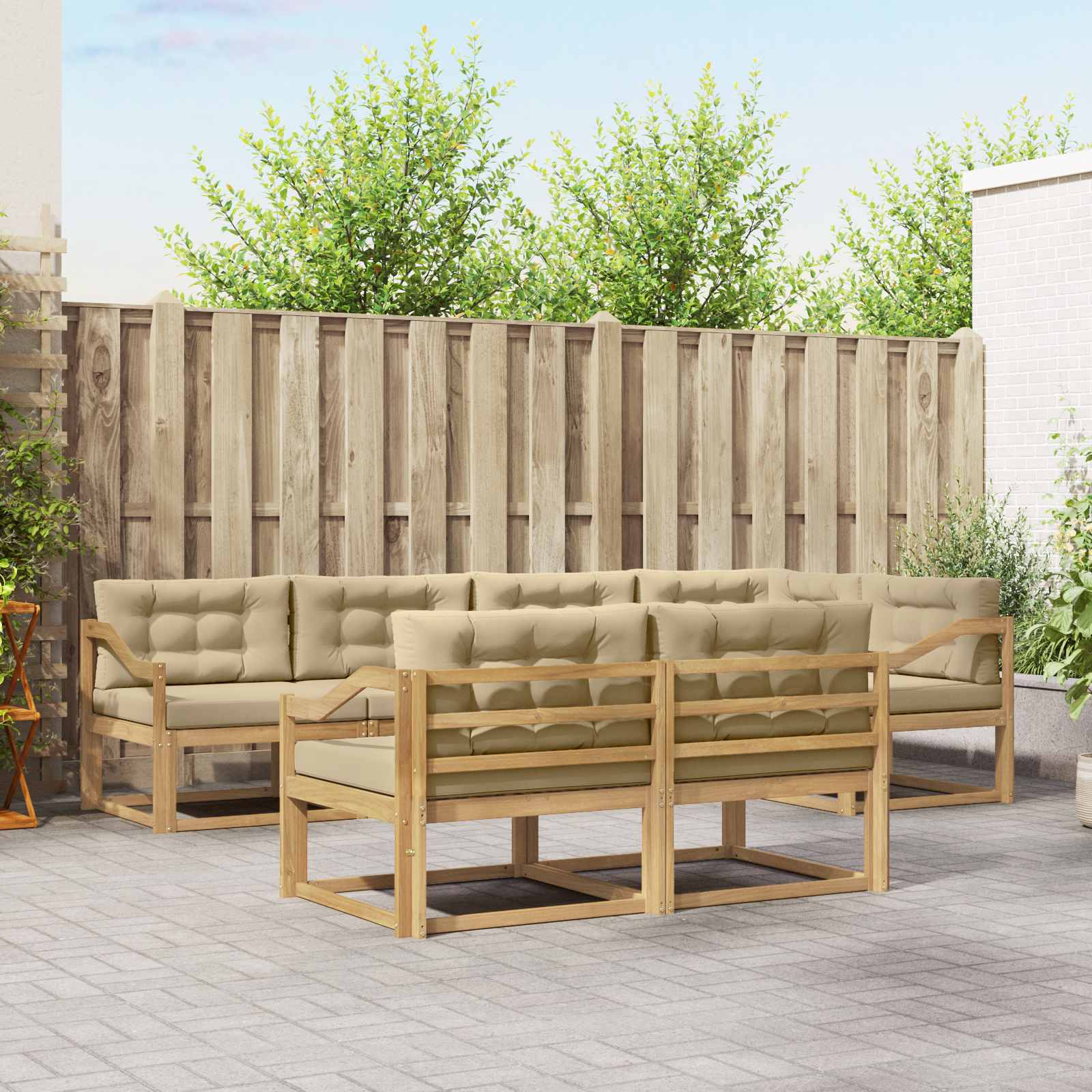 Set vanjskih sofa s jastukom 6 pcs Bijela i bež Poliester