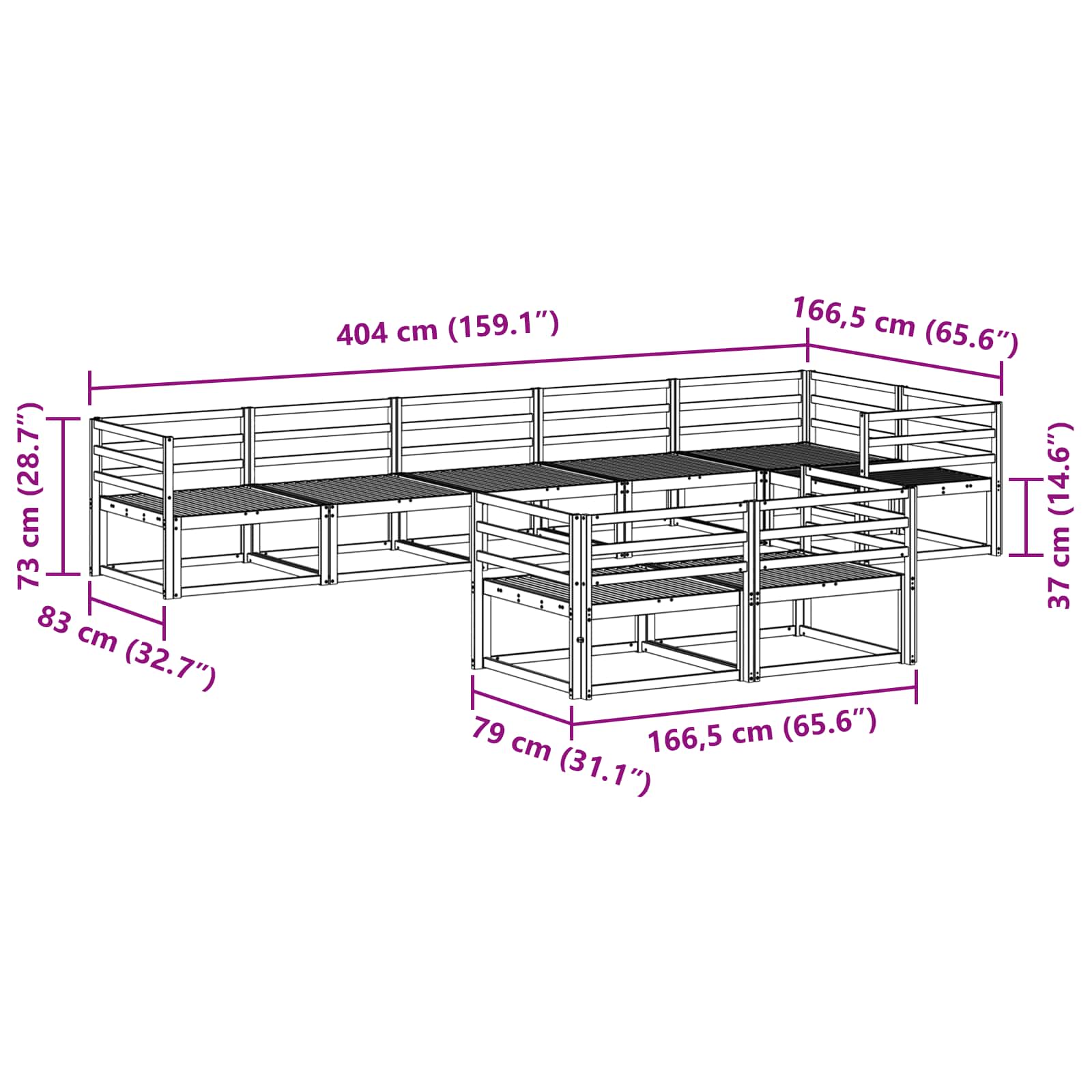 Set vanjskih sofa 8 pcs Bijela 404 x 166,5 x 73 cm