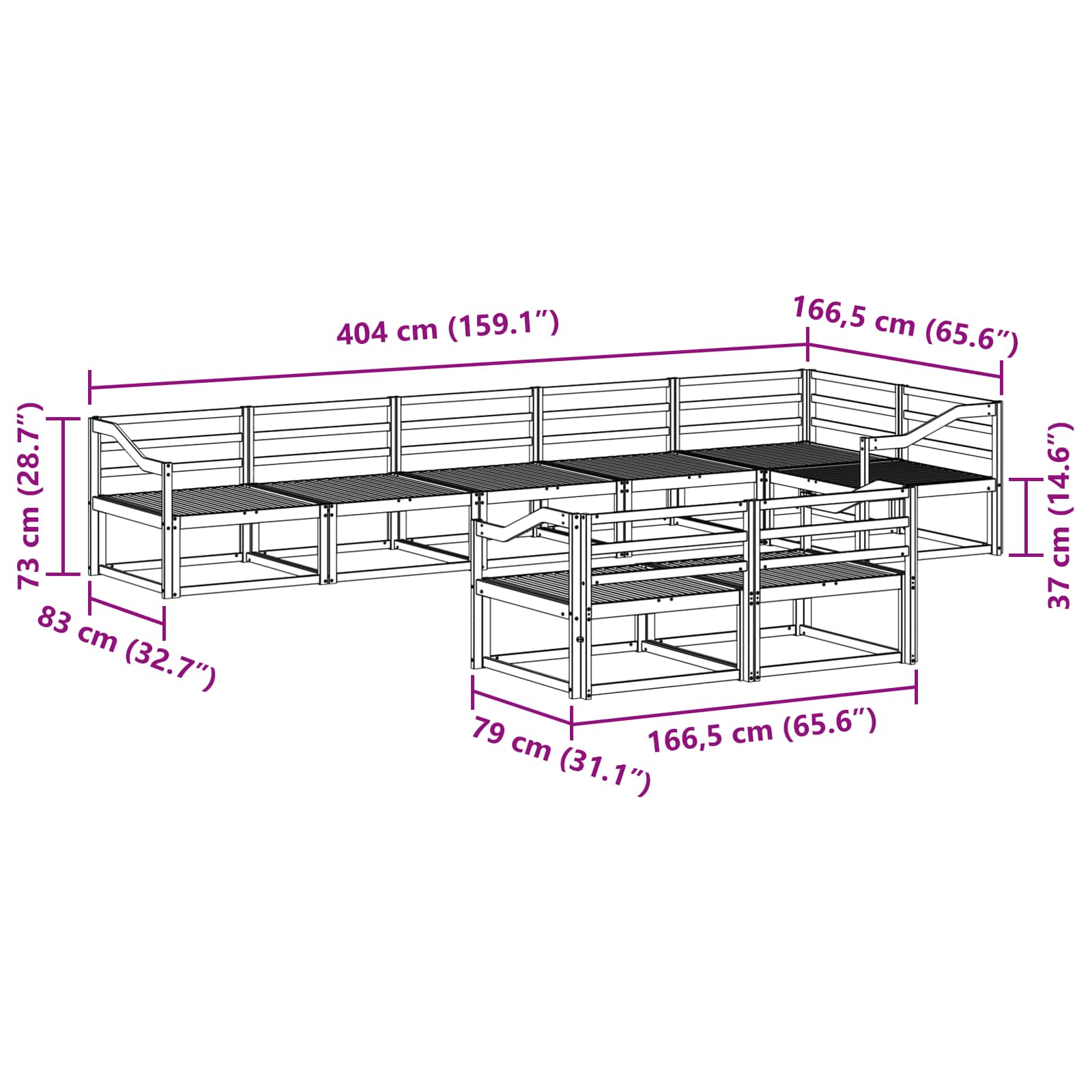 Set vanjskih sofa 8 pcs Bijela 404 x 166,5 x 73 cm
