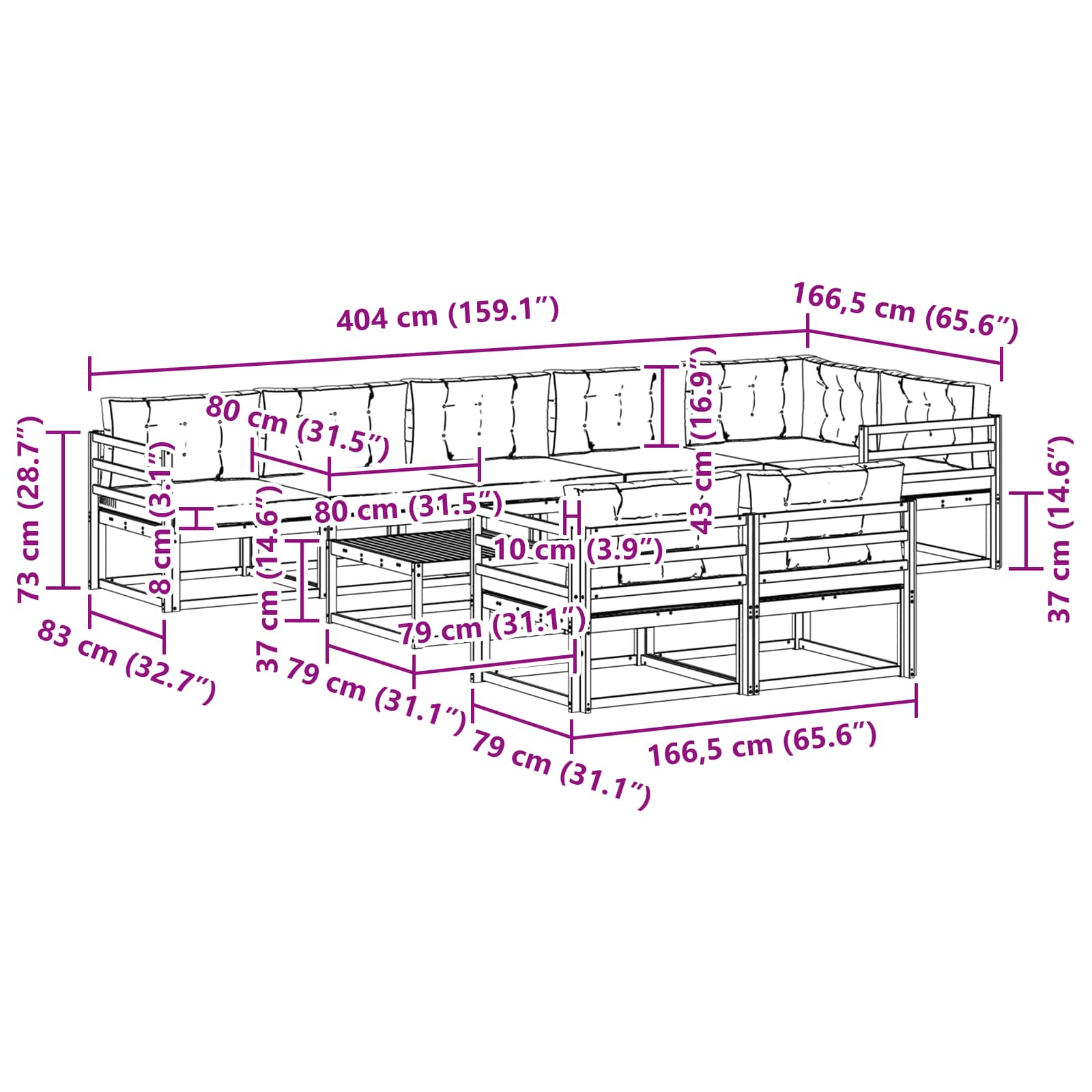 Set vanjskih sofa 9 pcs Bijela i krem 79 x 79 x 37 cm Poliester