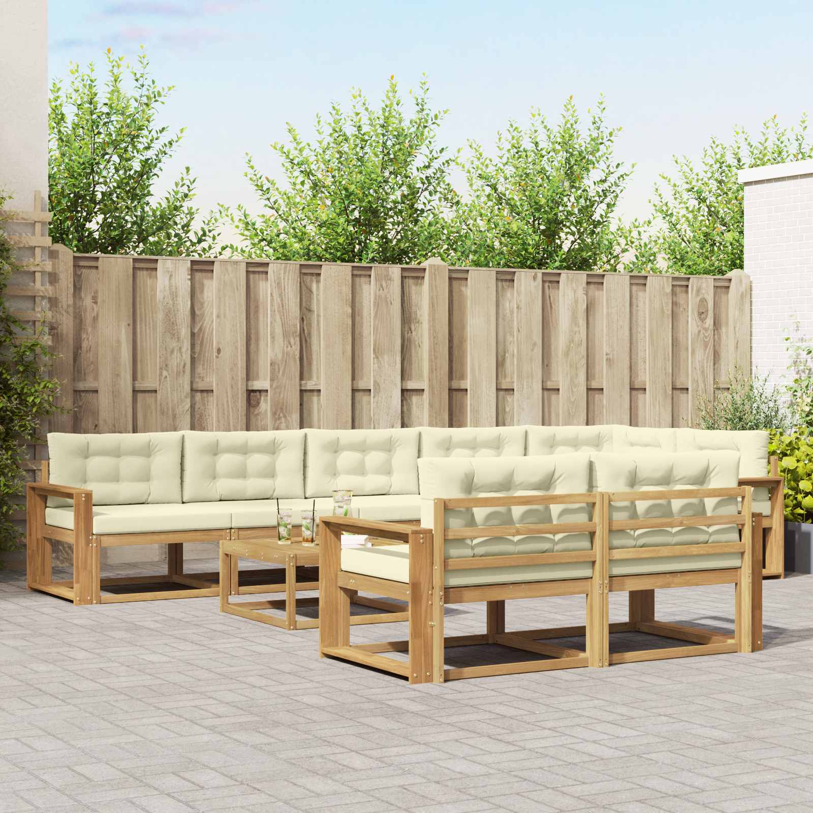Set vanjskih sofa 9 pcs Bijela i krem 79 x 79 x 37 cm Poliester