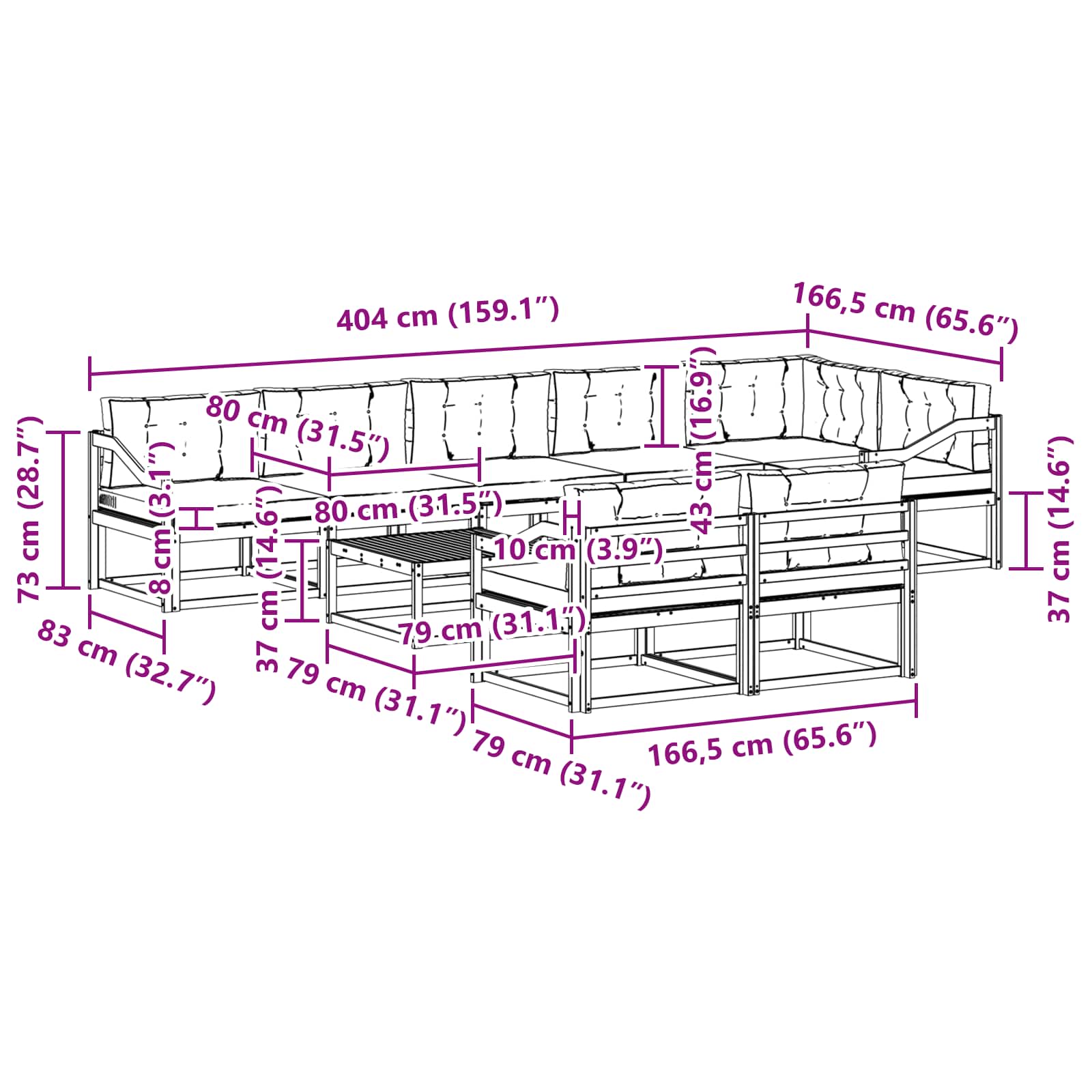 Set vanjskih sofa 9 pcs Bijela i krem 79 x 79 x 37 cm Poliester