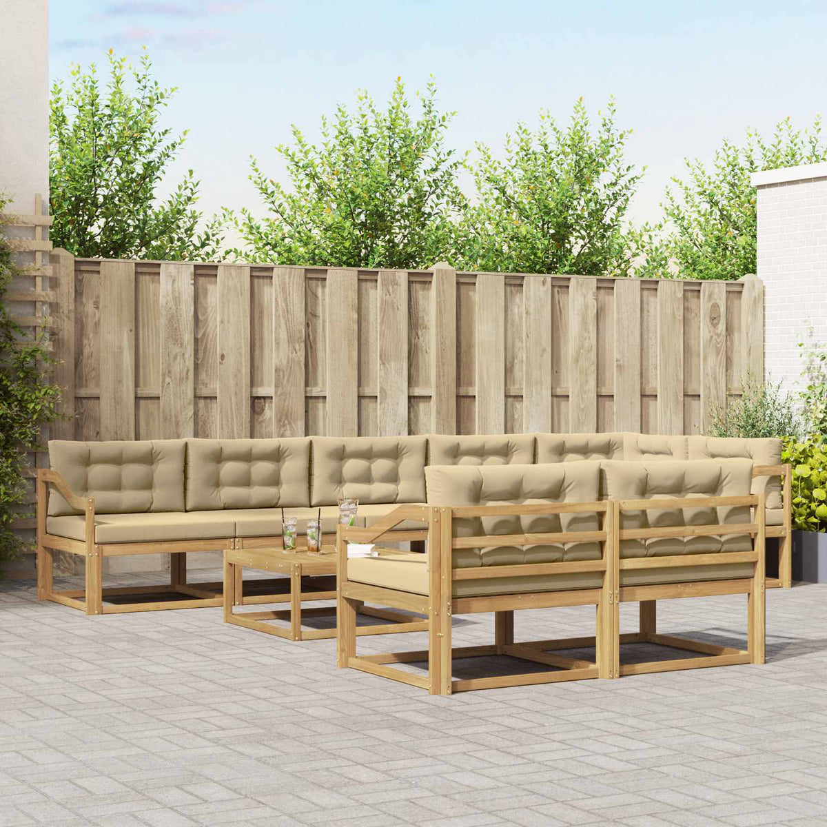 Set vanjskih sofa 9 kom. Bijela i bež Poliester