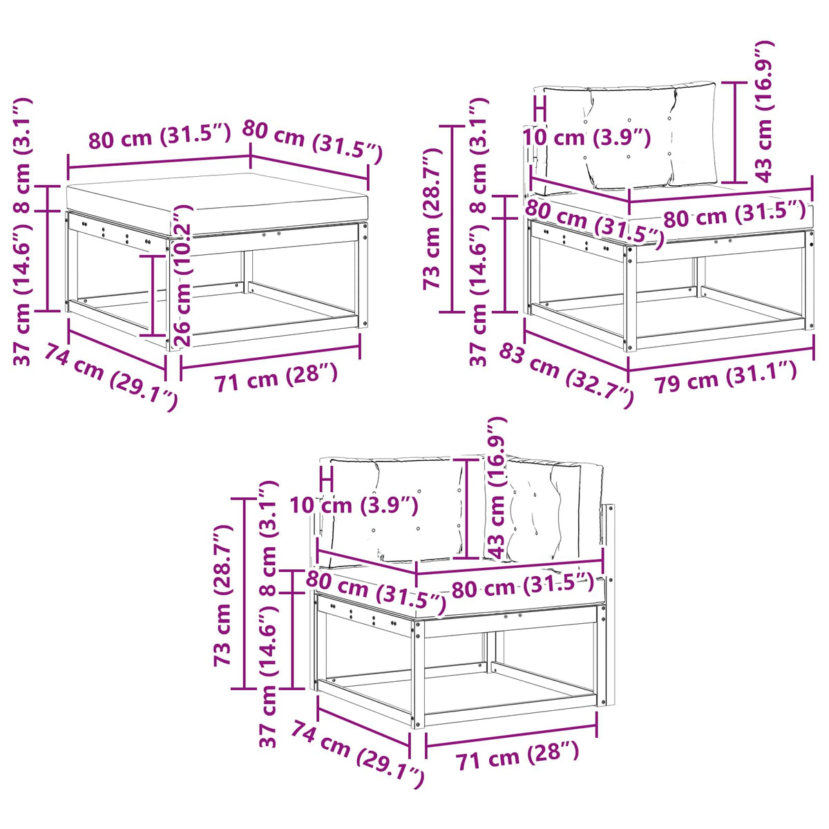 Set vanjskih sofa s jastukom 5 pcs Bijela i bež Poliester