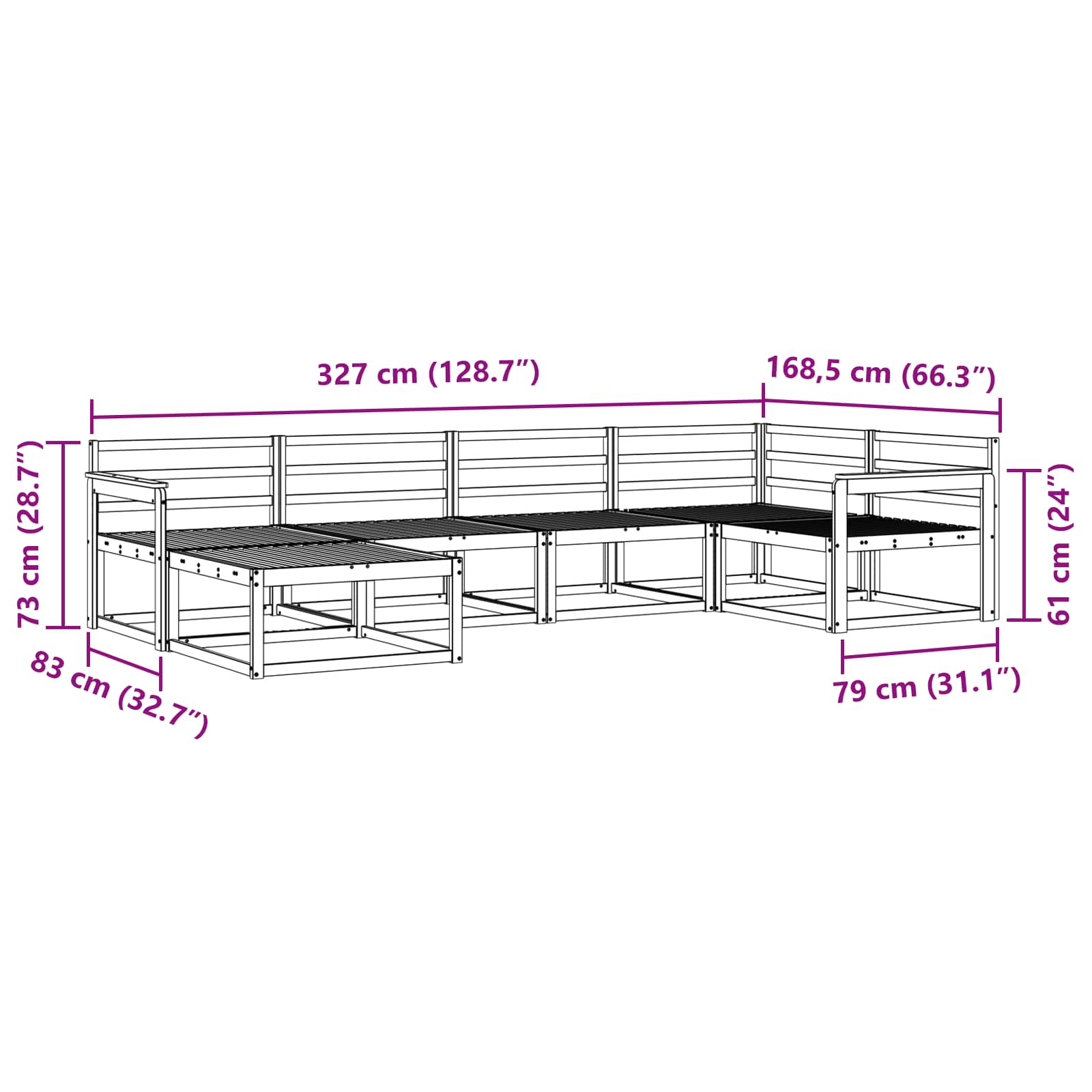 Set vanjskih sofa 6 pcs Bijela 327 x 168,5 x 73 cm