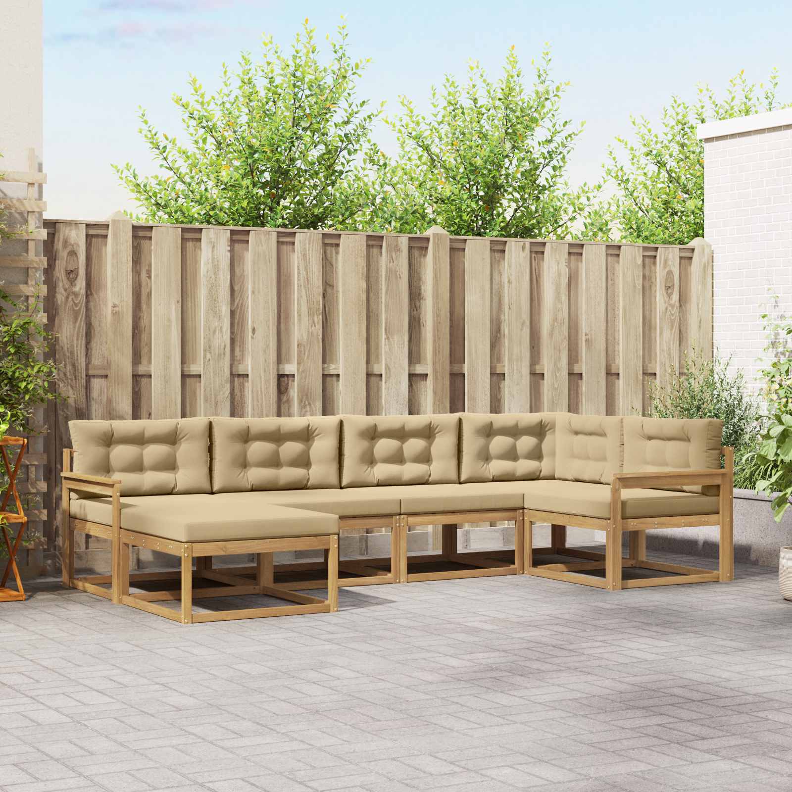 Set vanjskih sofa s jastukom 5 pcs Bijela i bež Poliester