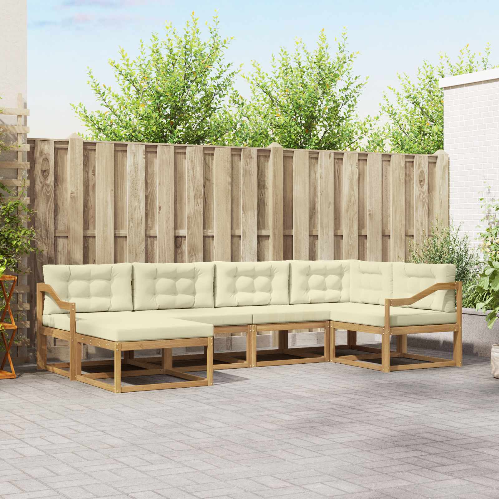 Set vanjskih sofa s jastukom 5 pcs Bijela i krem Poliester