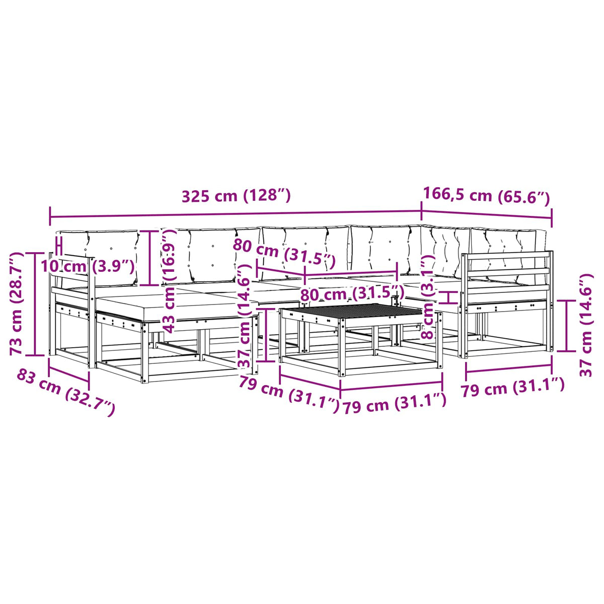Set vanjskih sofa 7 pcs Bijela i bež