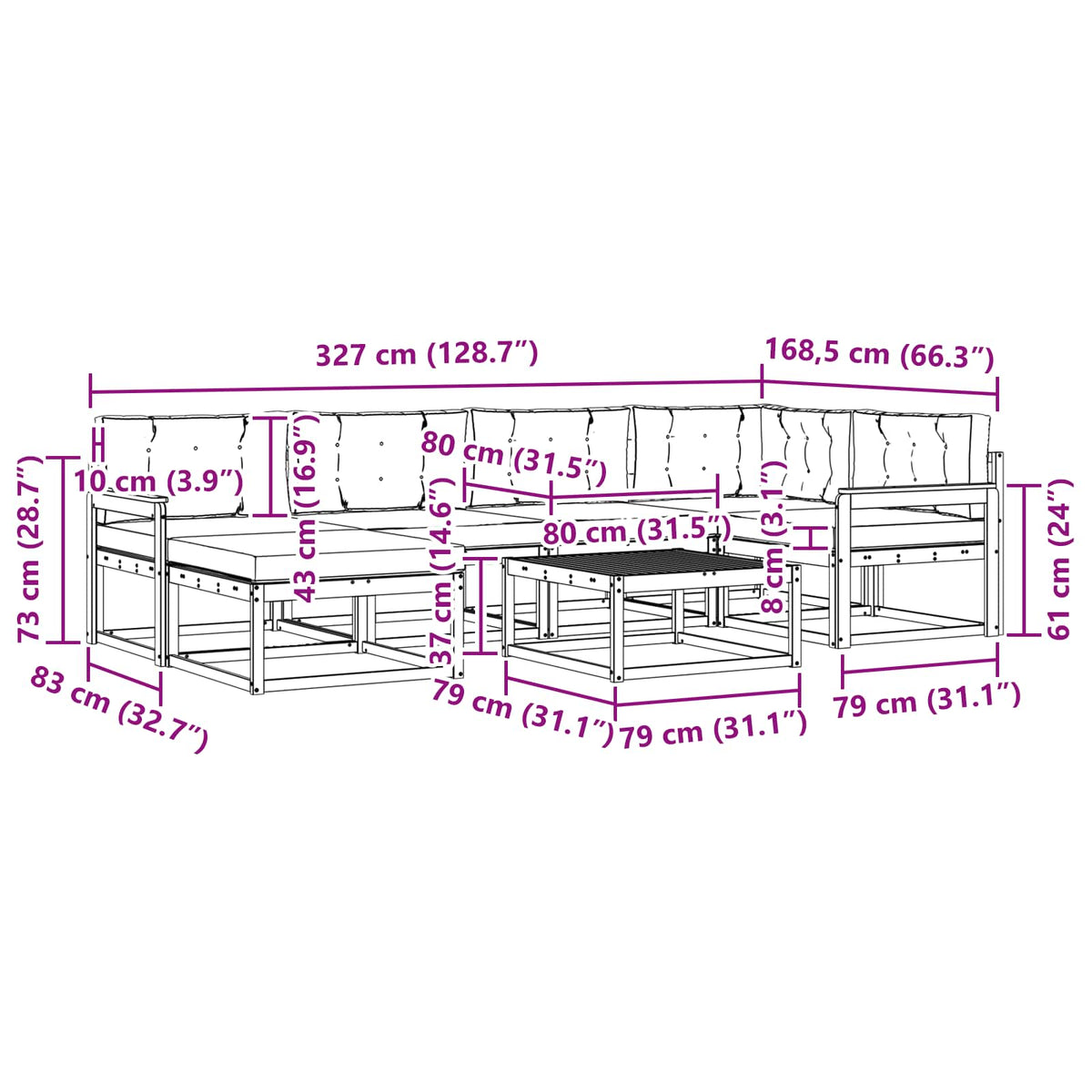 Set vanjskih sofa 7 pcs Bijela i svjetlosiva