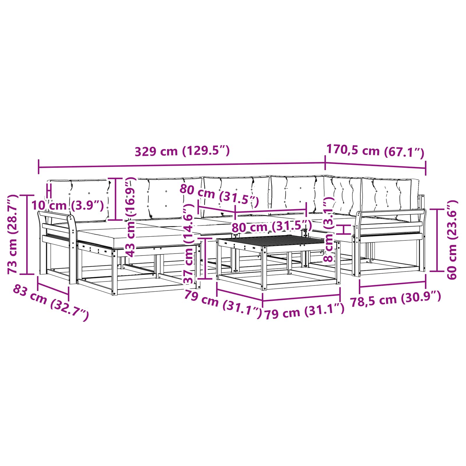 Set vanjskih sofa 7 pcs Bijela i svjetlosiva